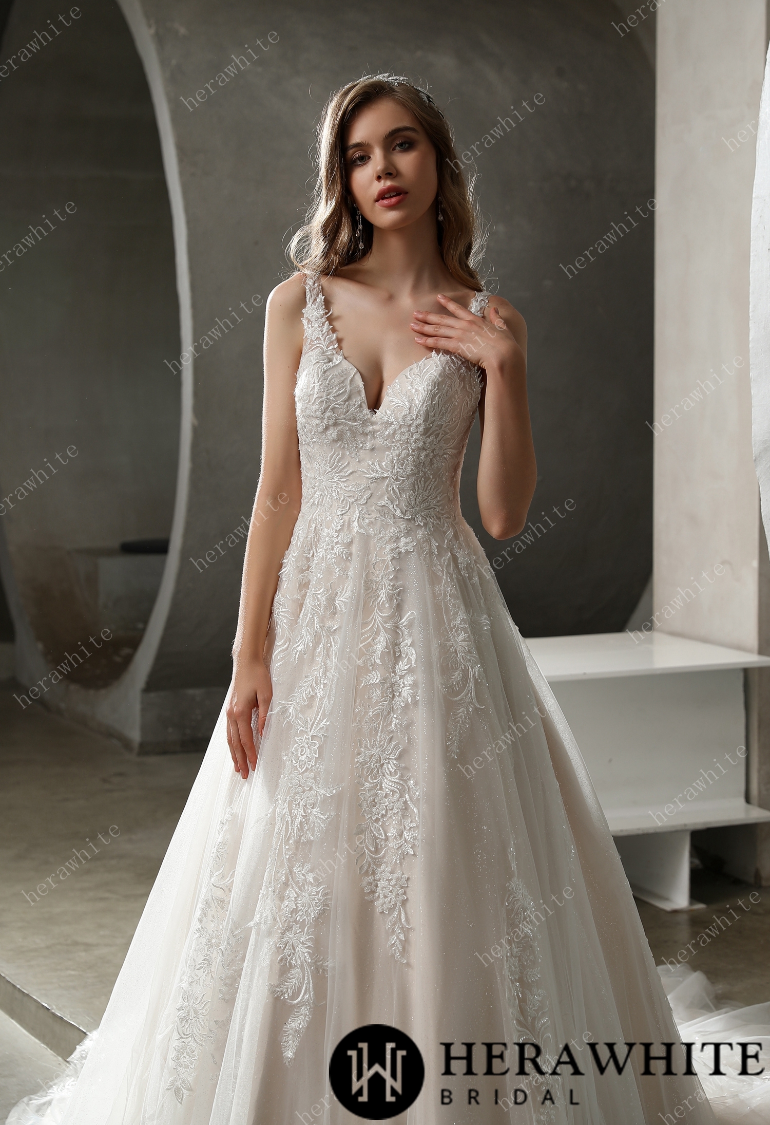 Stunning Tulle Lace Glitter Tulle Ballgown Wedding Dress