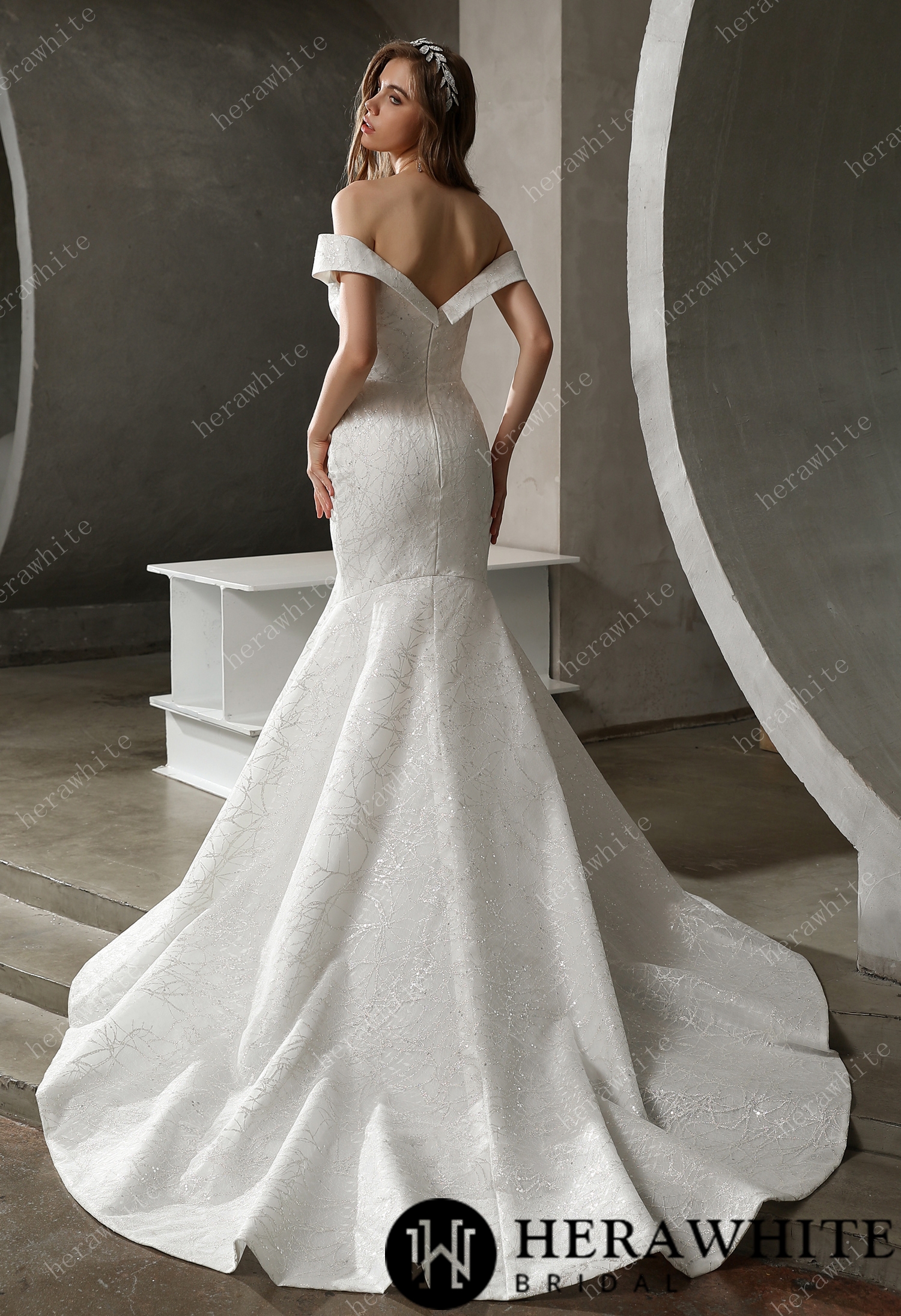 Off the Shoulder Mermaid Chapel Train Wedding Dress
