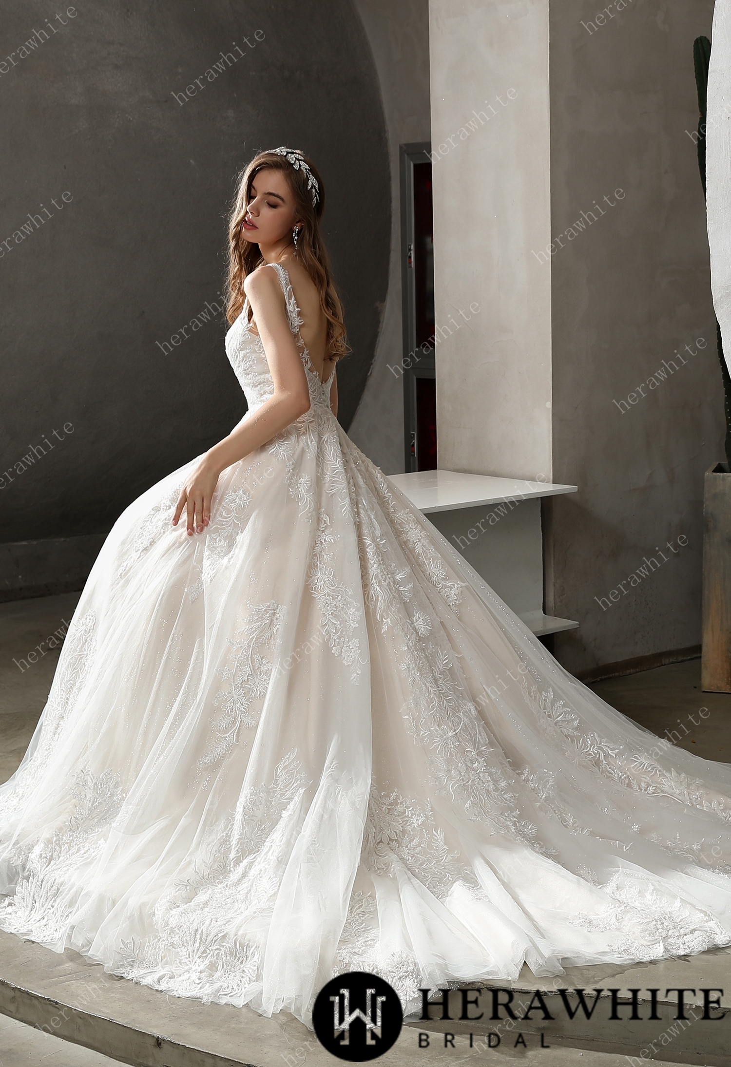 Illusion Neckline Beaded Lace A-line Wedding Dress