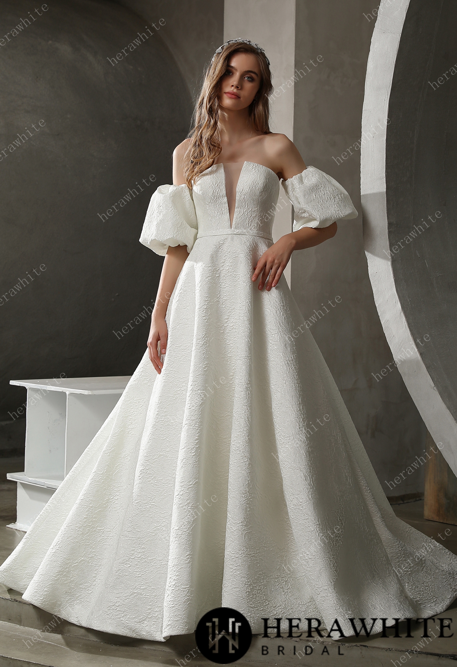 Clean Strapless Satin Jacquard Wedding Dress