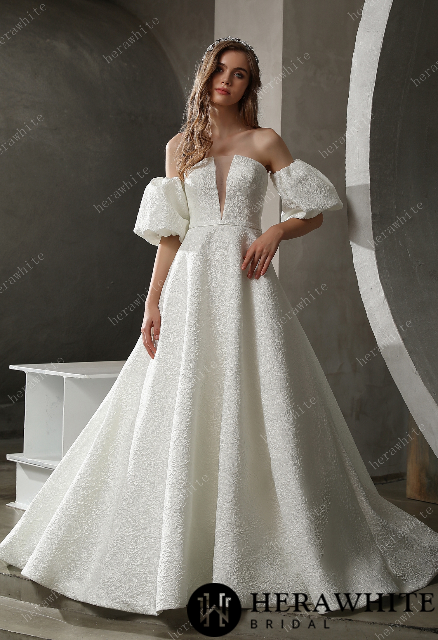 Clean Strapless Ball Gown with Satin Jacquard