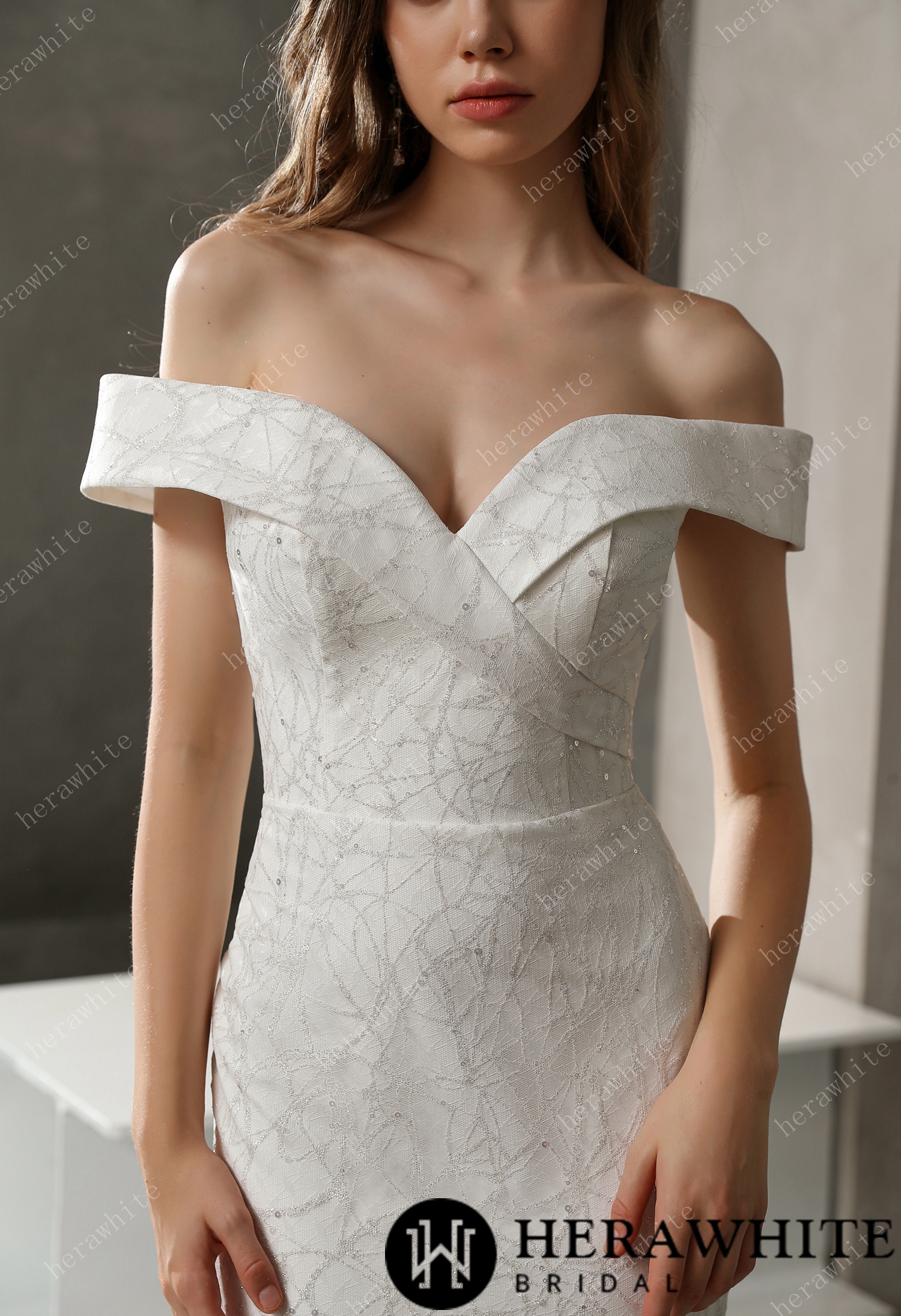 Off the Shoulder Mermaid Chapel Train Wedding Dress