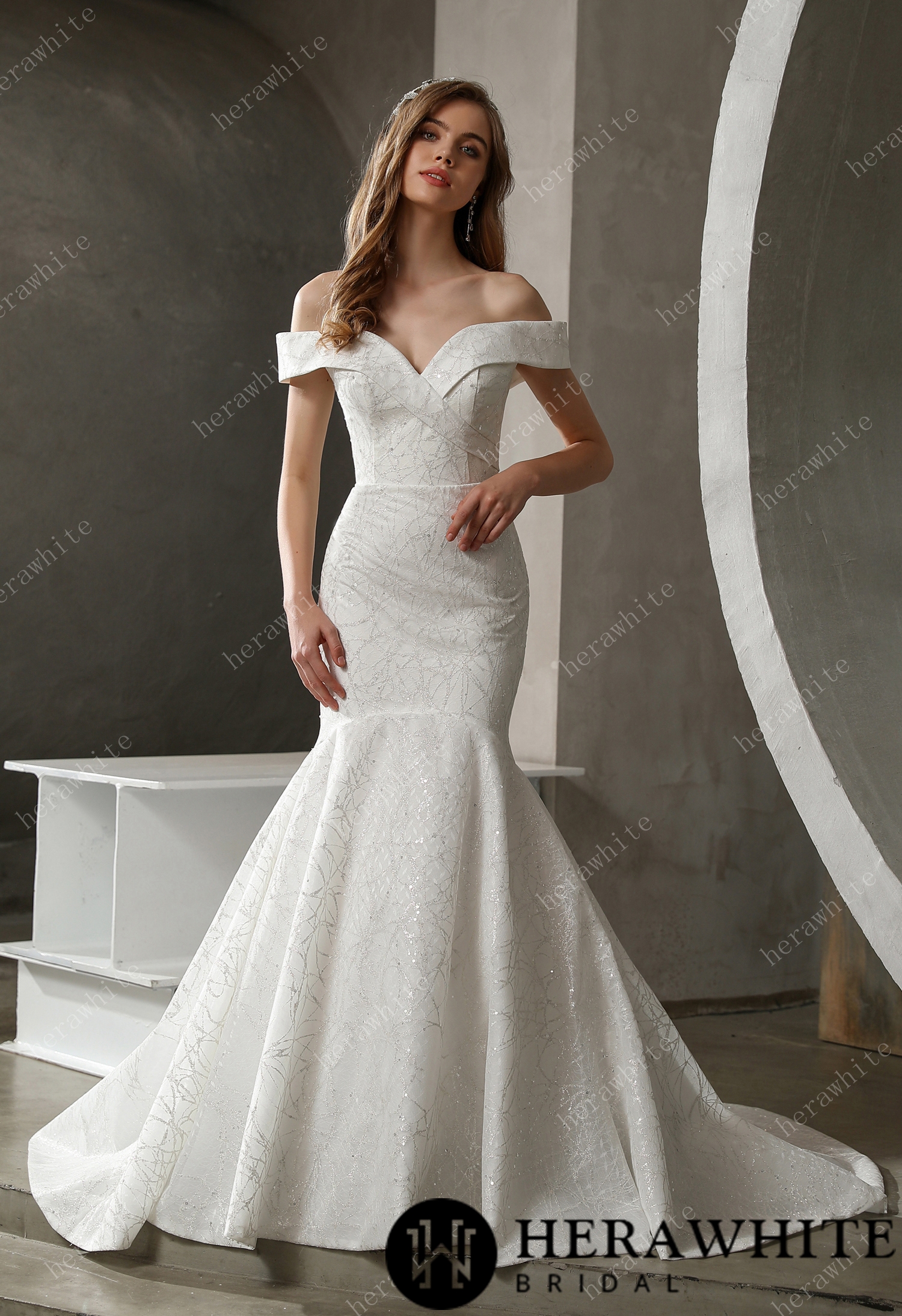 Off the Shoulder Mermaid Chapel Train Wedding Dress