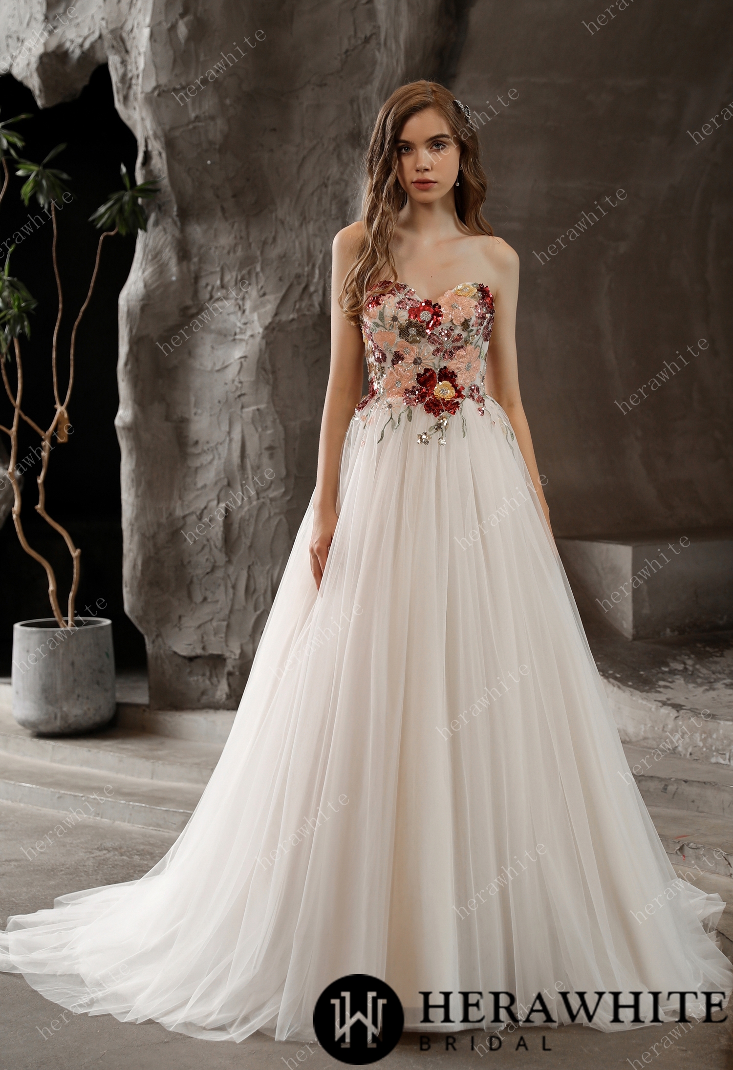 Strapless Princess  Bridal Gown with Tulle Skirt