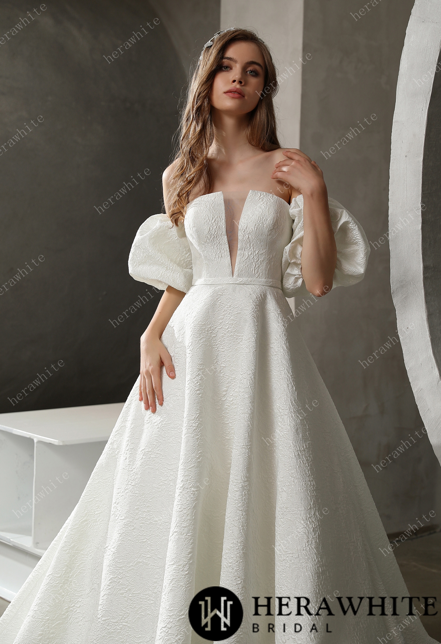 Clean Strapless Satin Jacquard Wedding Dress