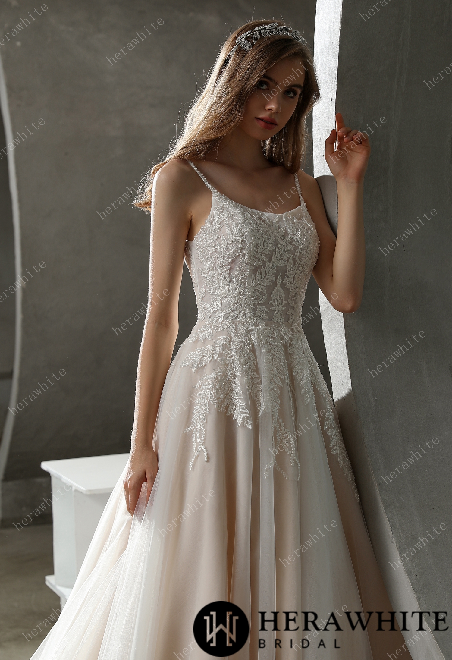 Beaded Lace A-line Scoop Neckline Wedding Dress