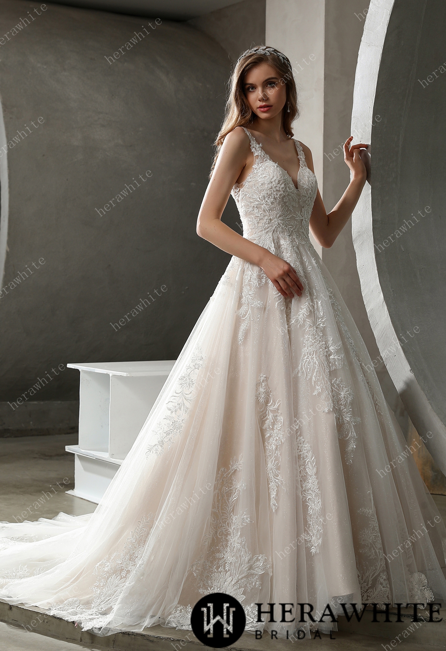 Stunning Tulle Lace Glitter Tulle Ballgown Wedding Dress