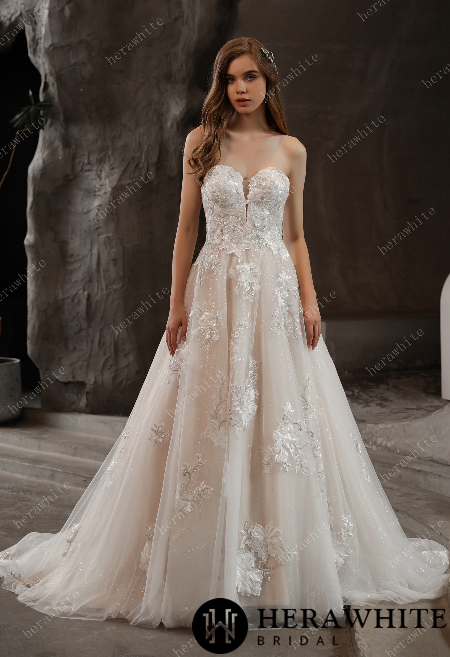 Off-the-Shoulder Romantic Ballgown Glamorous Floral Motifs Wedding Dress