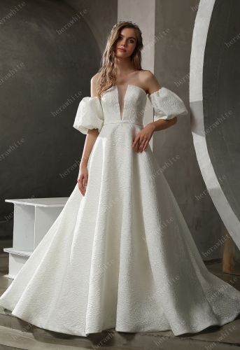In Stock/ Clean Strapless Ball Gown with Satin Jacquard