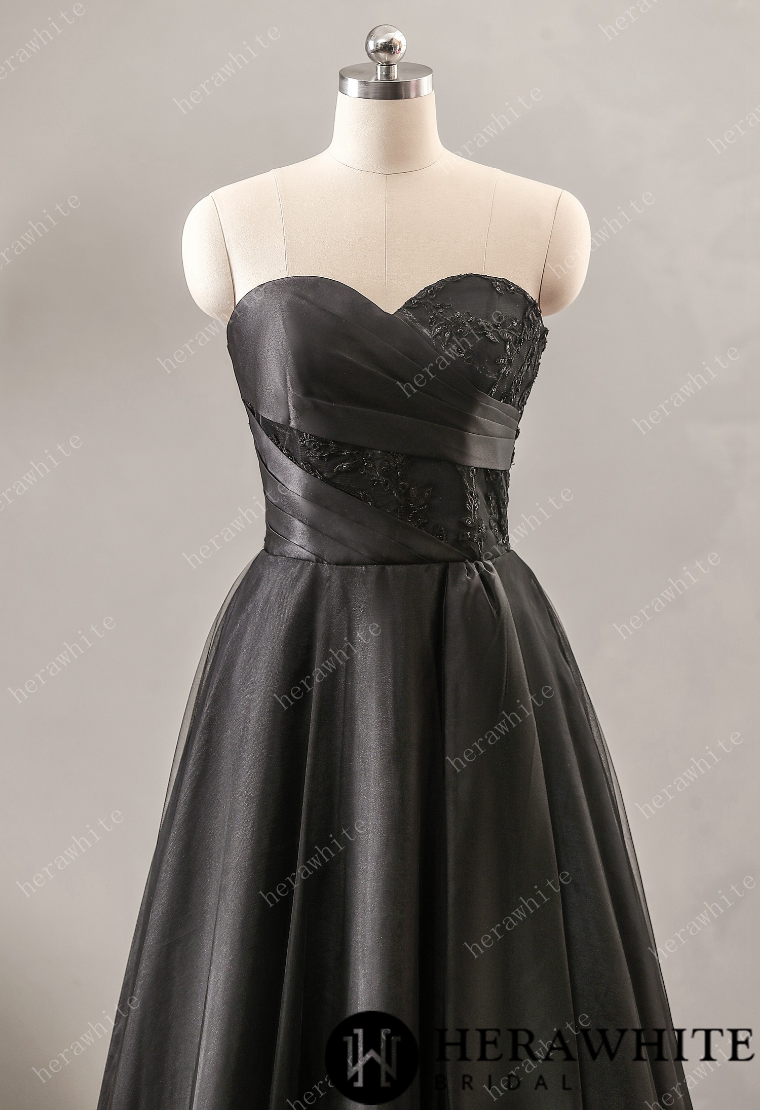 Black Strapless Wedding Dress with Sweetheart Neckline