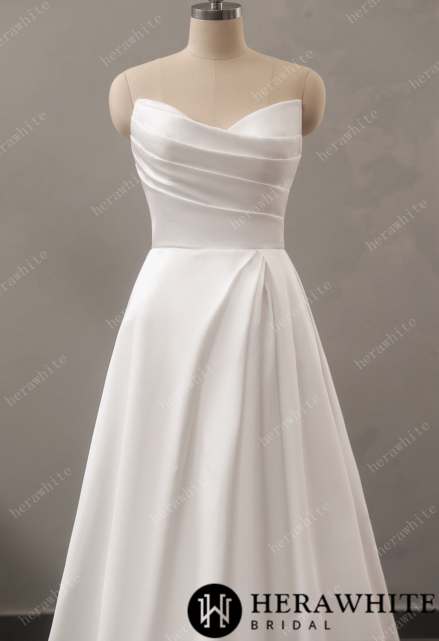 Strapless Mikado A-Line Wedding Dress with Pleated Bodice