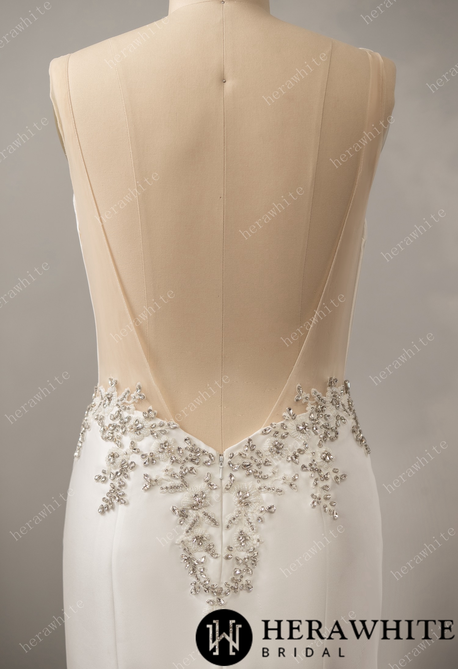 Deep V-neck Sleeveless with Open Back Wedding Dress