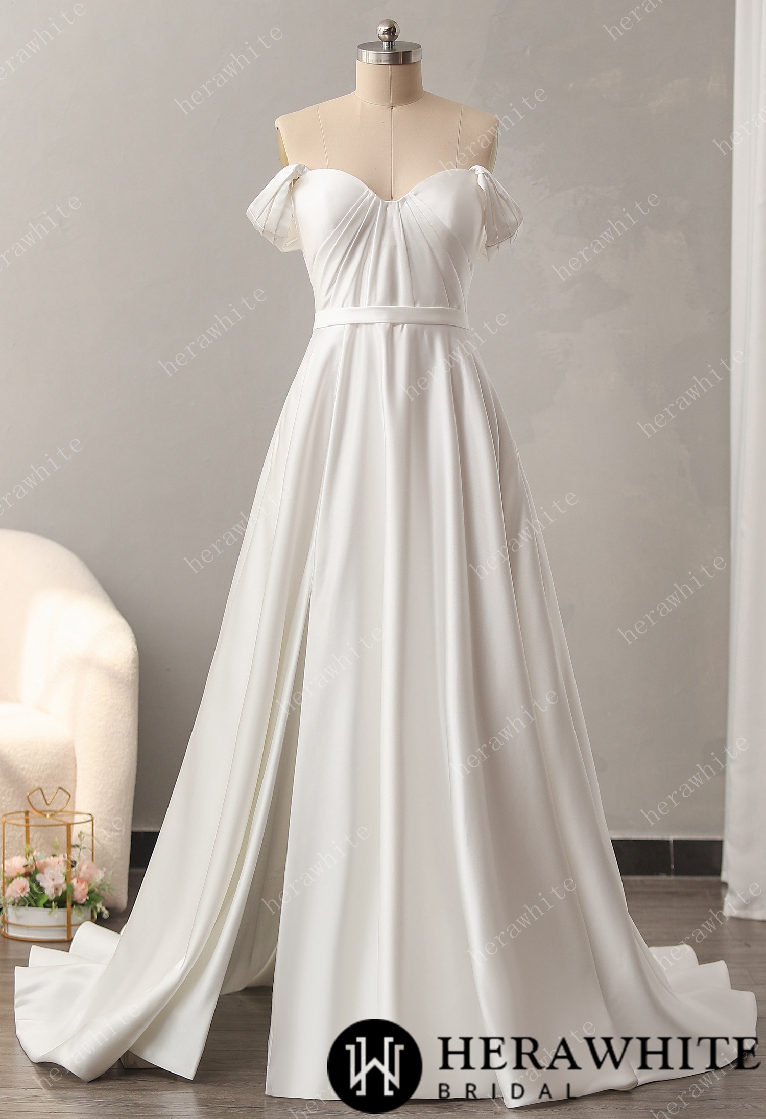 Chic Off the Shoulder A-Line Wedding Dress with Sweetheart Neckline