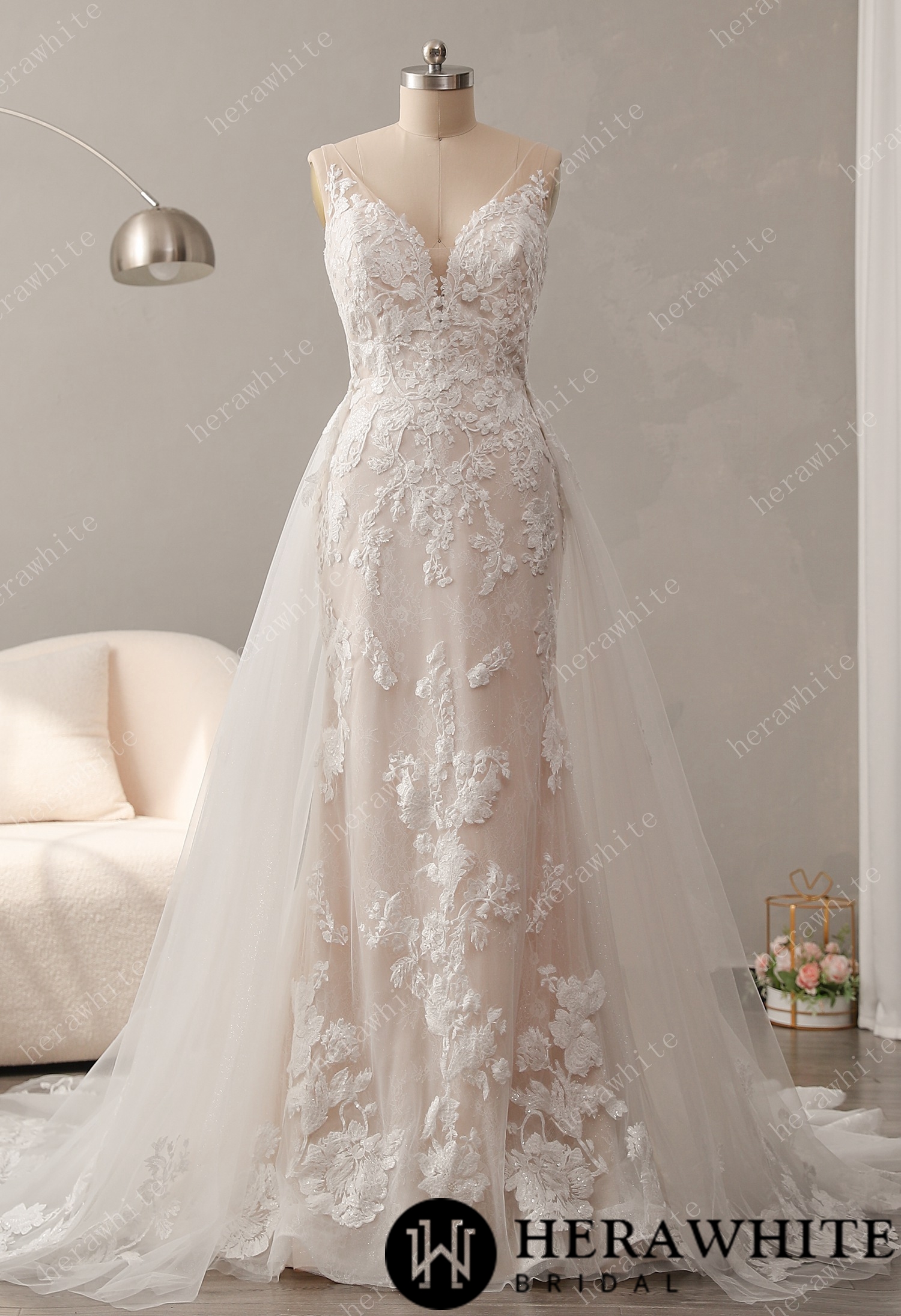 Glitter Tulle A-Line Wedding Dress with Detachable Train