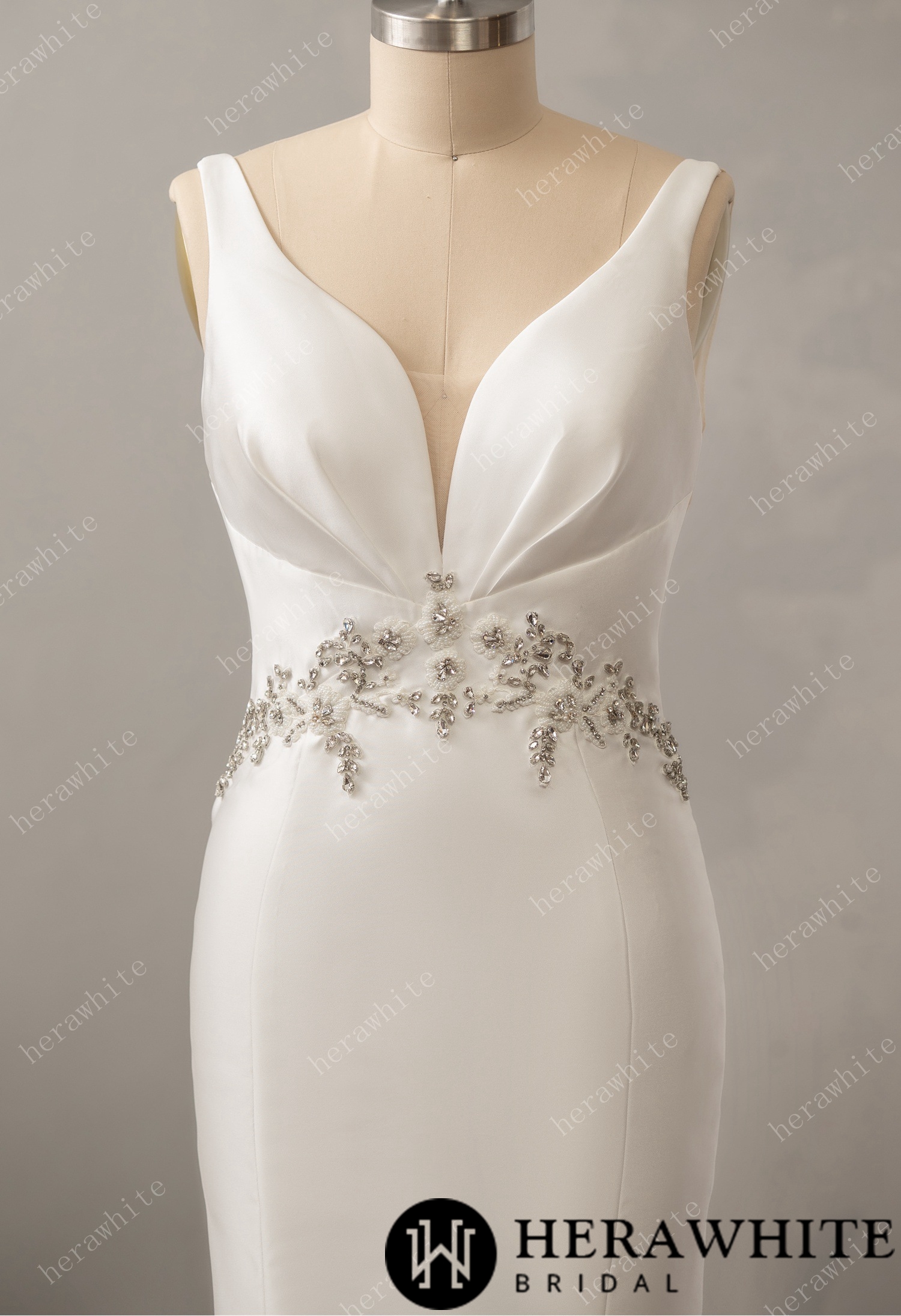 Deep V-neck Sleeveless with Open Back Wedding Dress