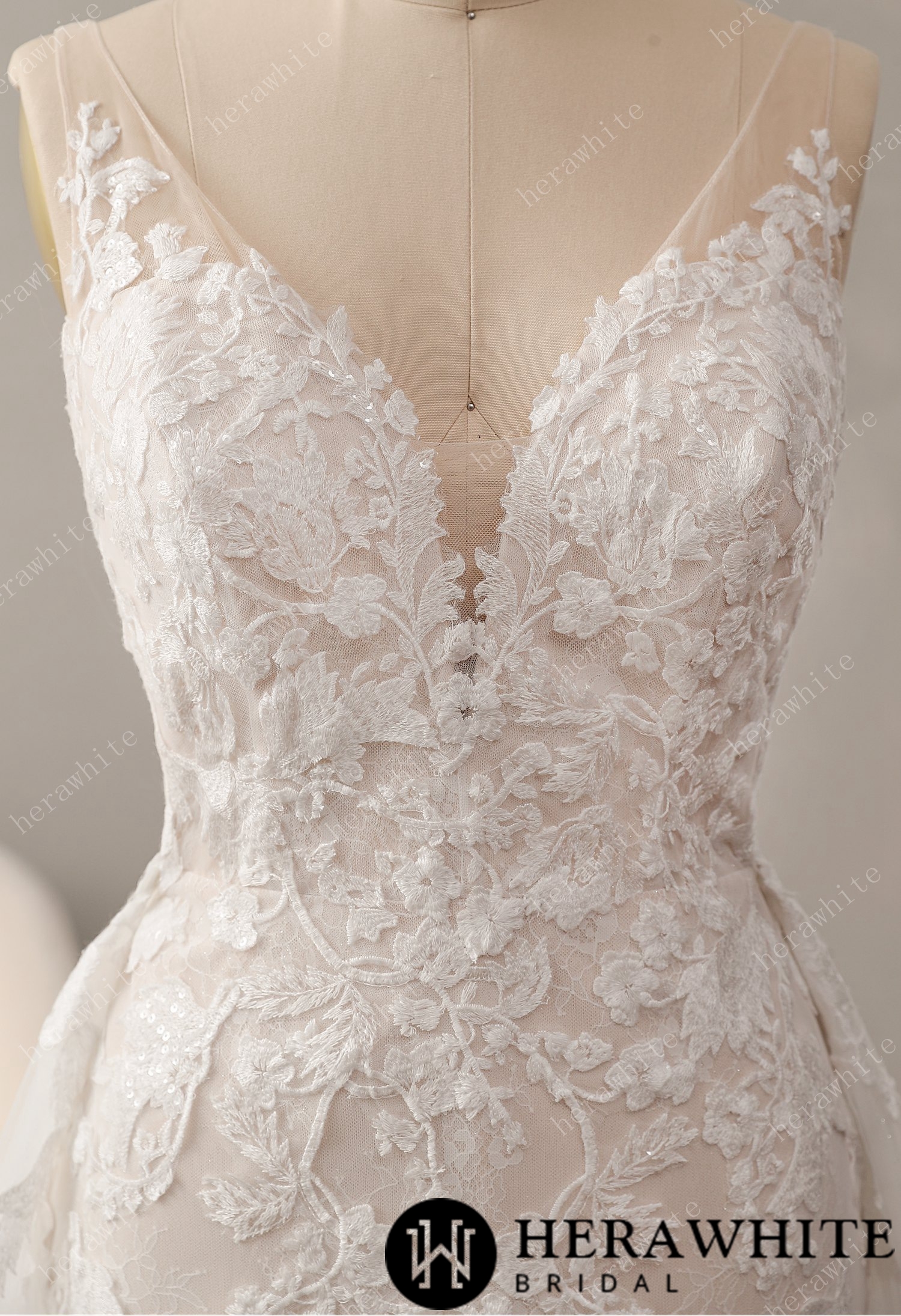Glitter Tulle A-Line Wedding Dress with Detachable Train