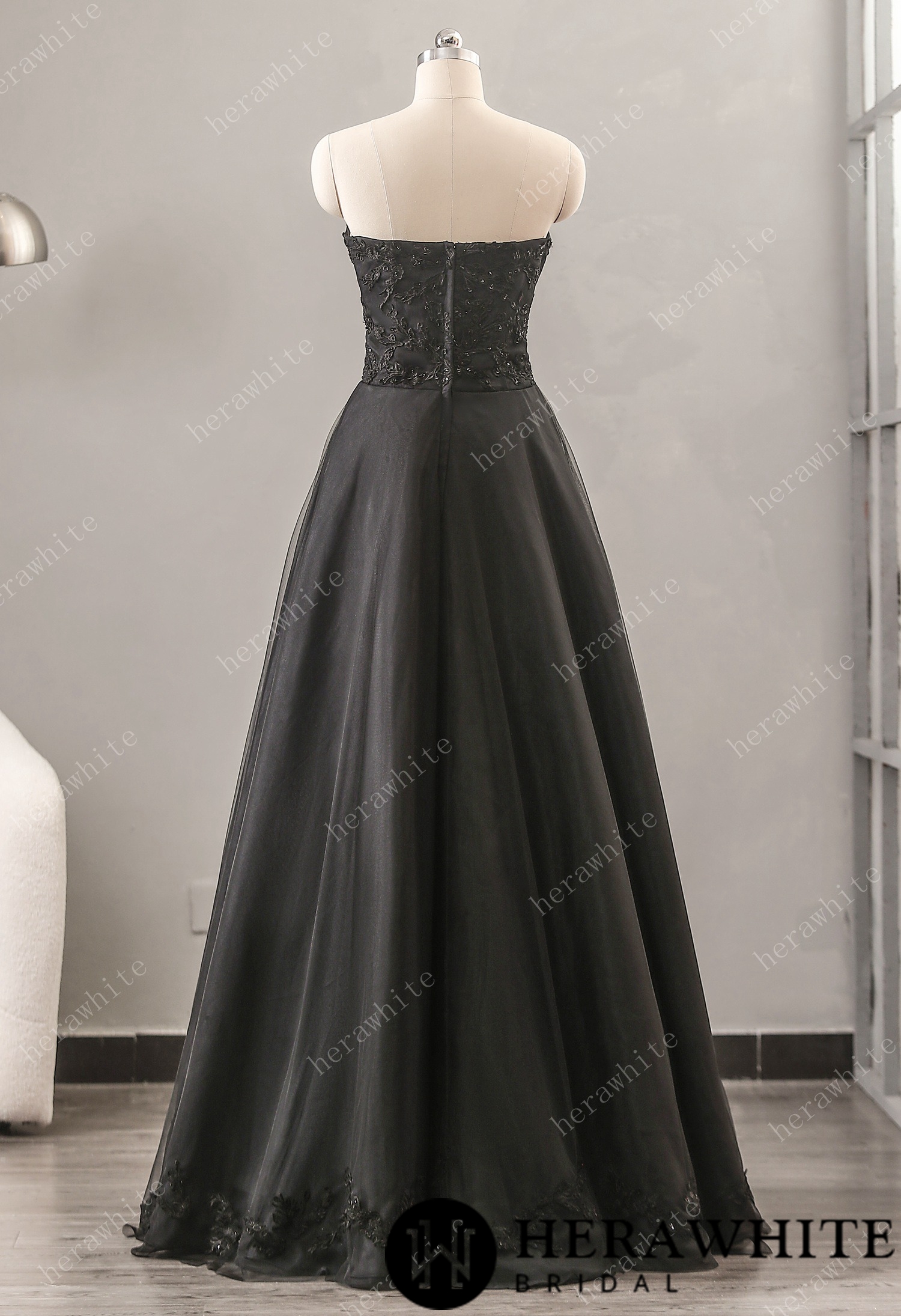 Black Strapless Wedding Dress with Sweetheart Neckline
