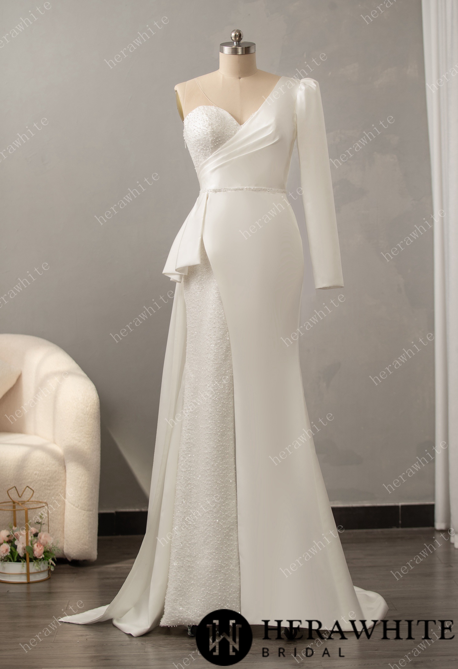 Sweetheart Neckline Wedding Dress with One Shoulder