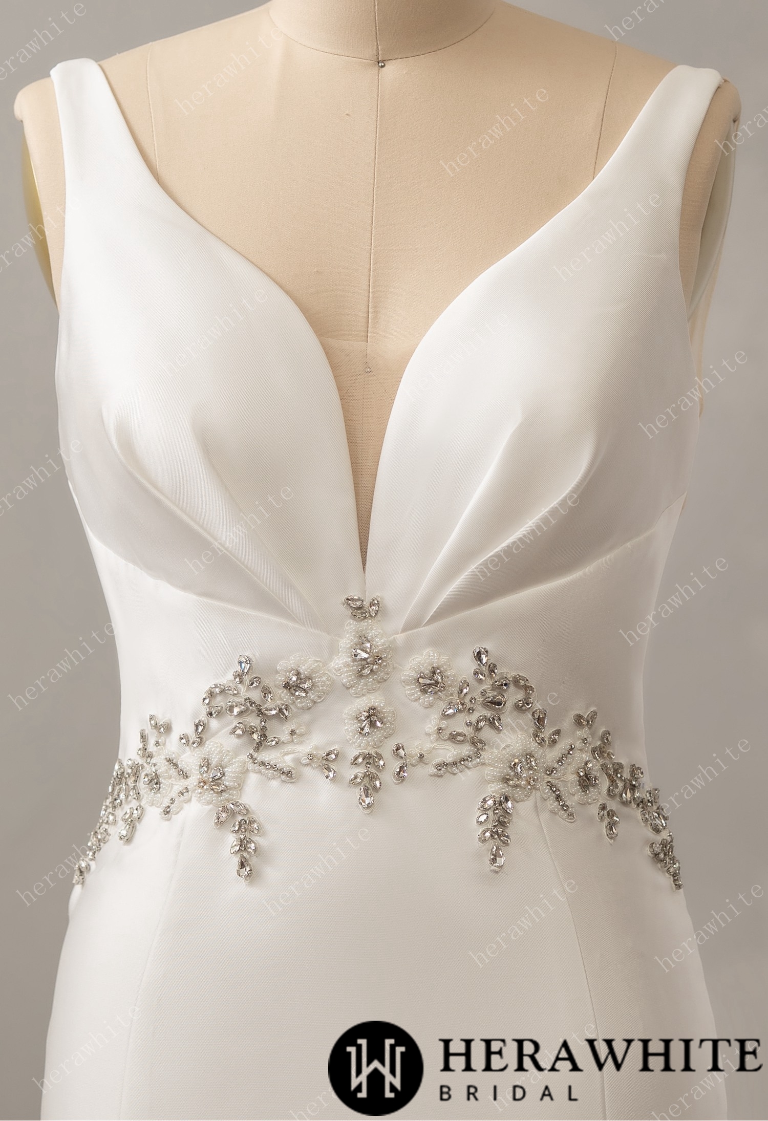 Deep V-neck Sleeveless with Open Back Wedding Dress