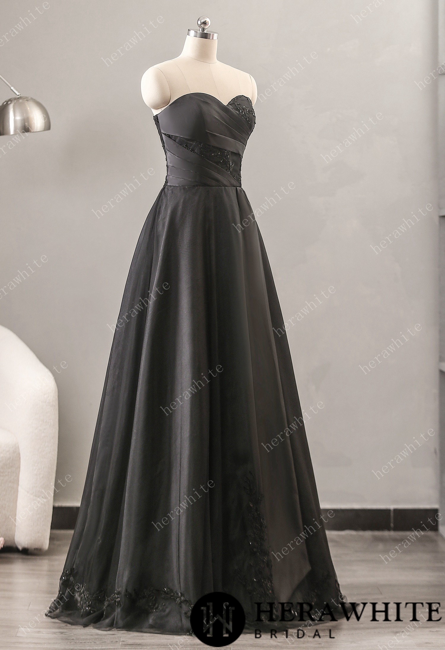 Black Strapless Wedding Dress with Sweetheart Neckline