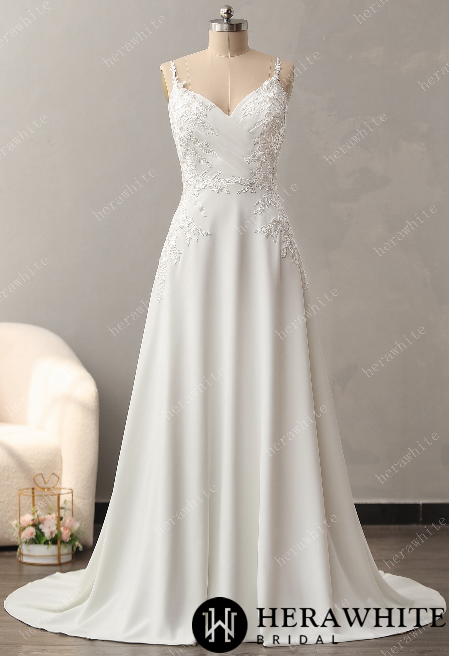 Lace A-Line Wedding Dress with Spaghetti Straps