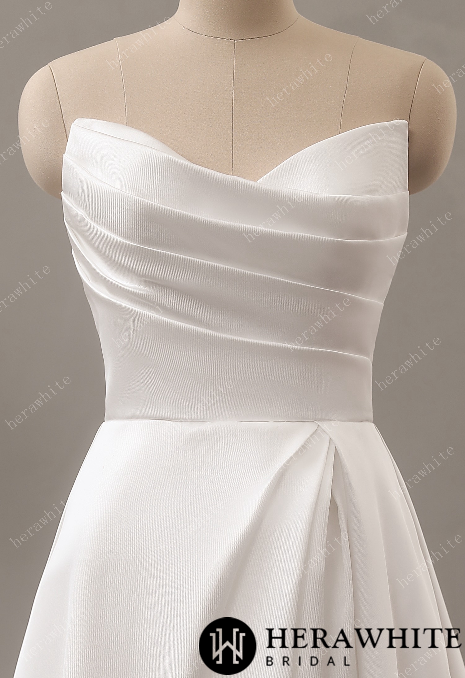In Stock/ Strapless Mikado A-Line Wedding Dress with Pleated Bodice