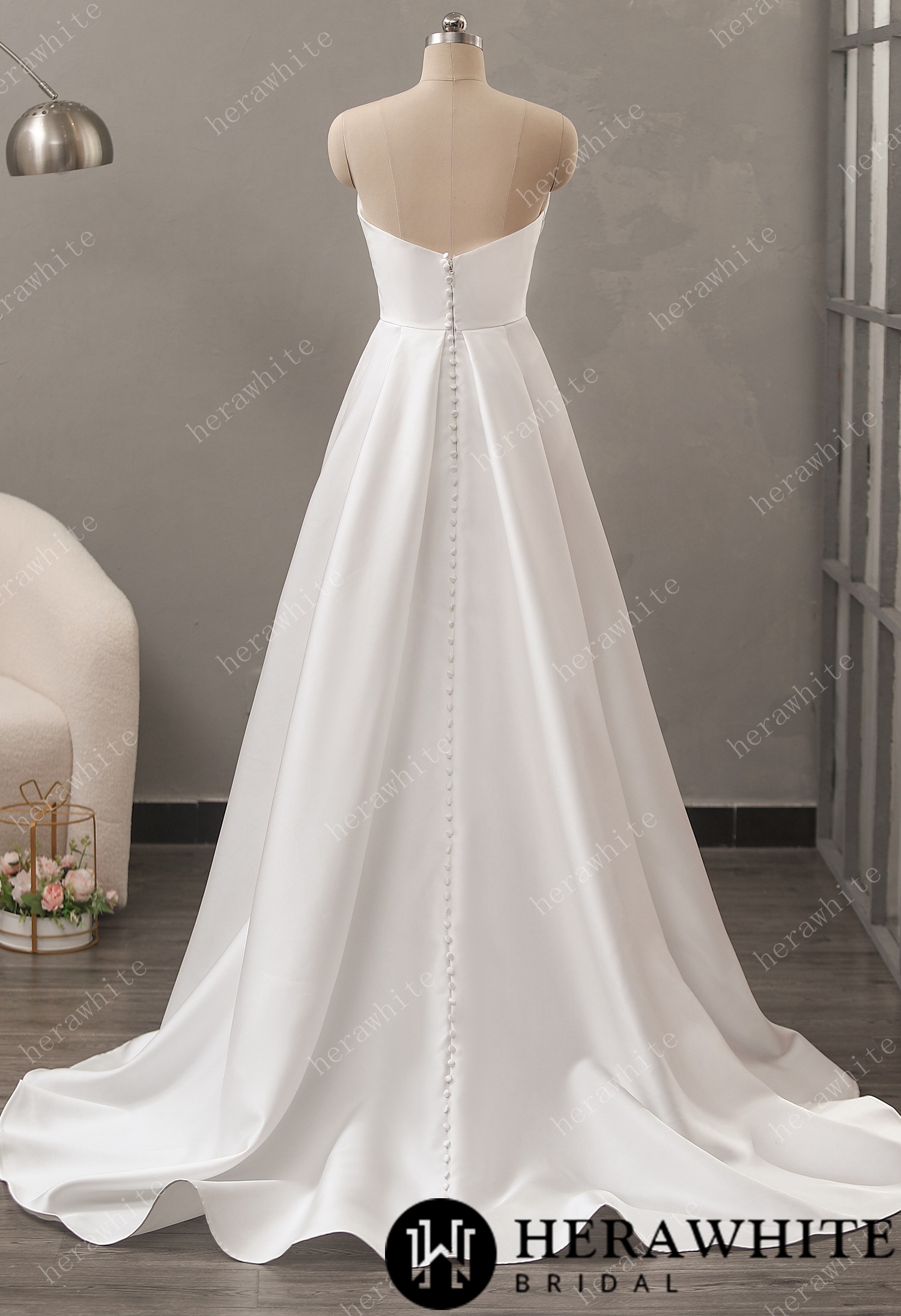 In Stock/ Strapless Mikado A-Line Wedding Dress with Pleated Bodice