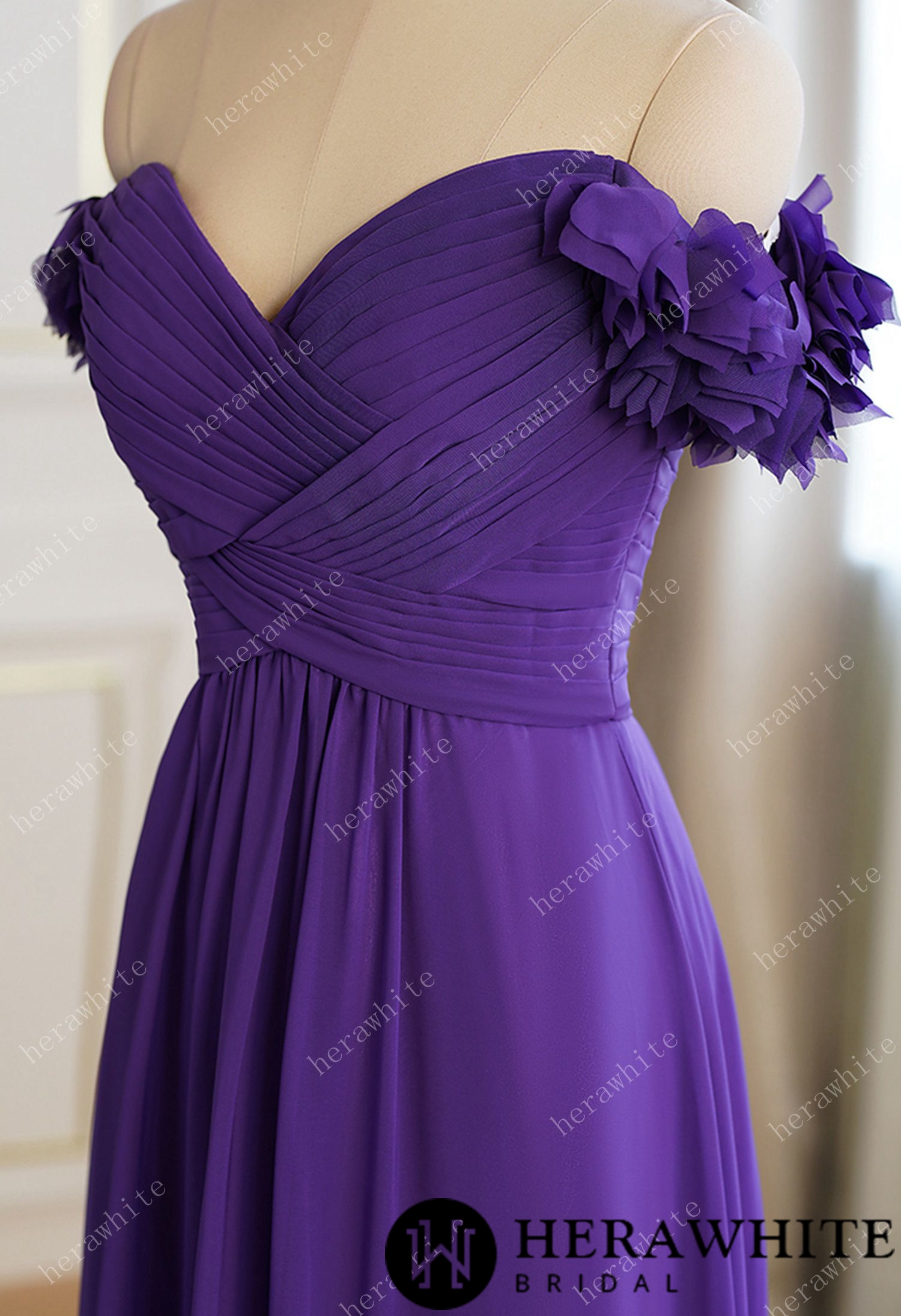 3D Flower Off-the-shoulder Chiffon Bridesmaid Dress