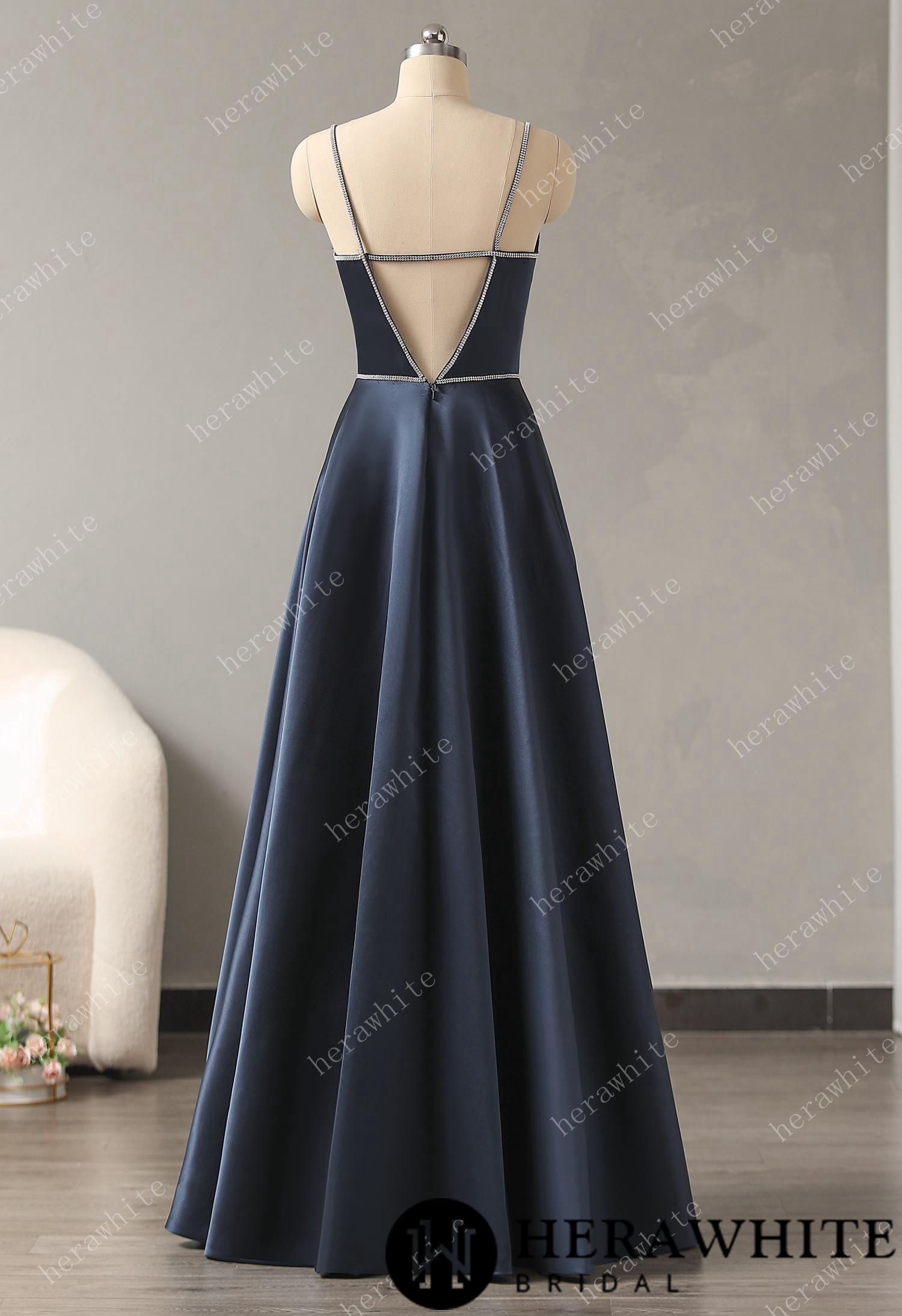 Satin Bridesmaid Dress with Plunging V-Neck