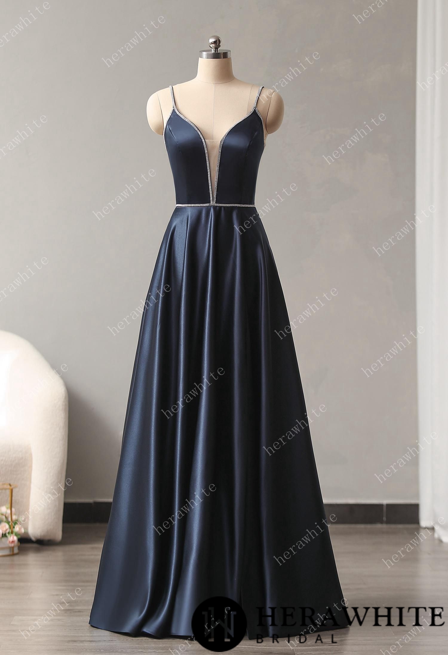 Satin Bridesmaid Dress with Plunging V-Neck