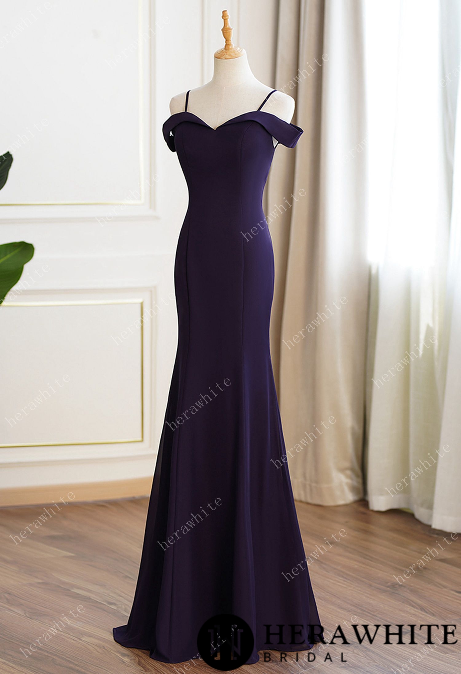 Grape Cold Shoulder Fit and Flare Bridesmaid Dress