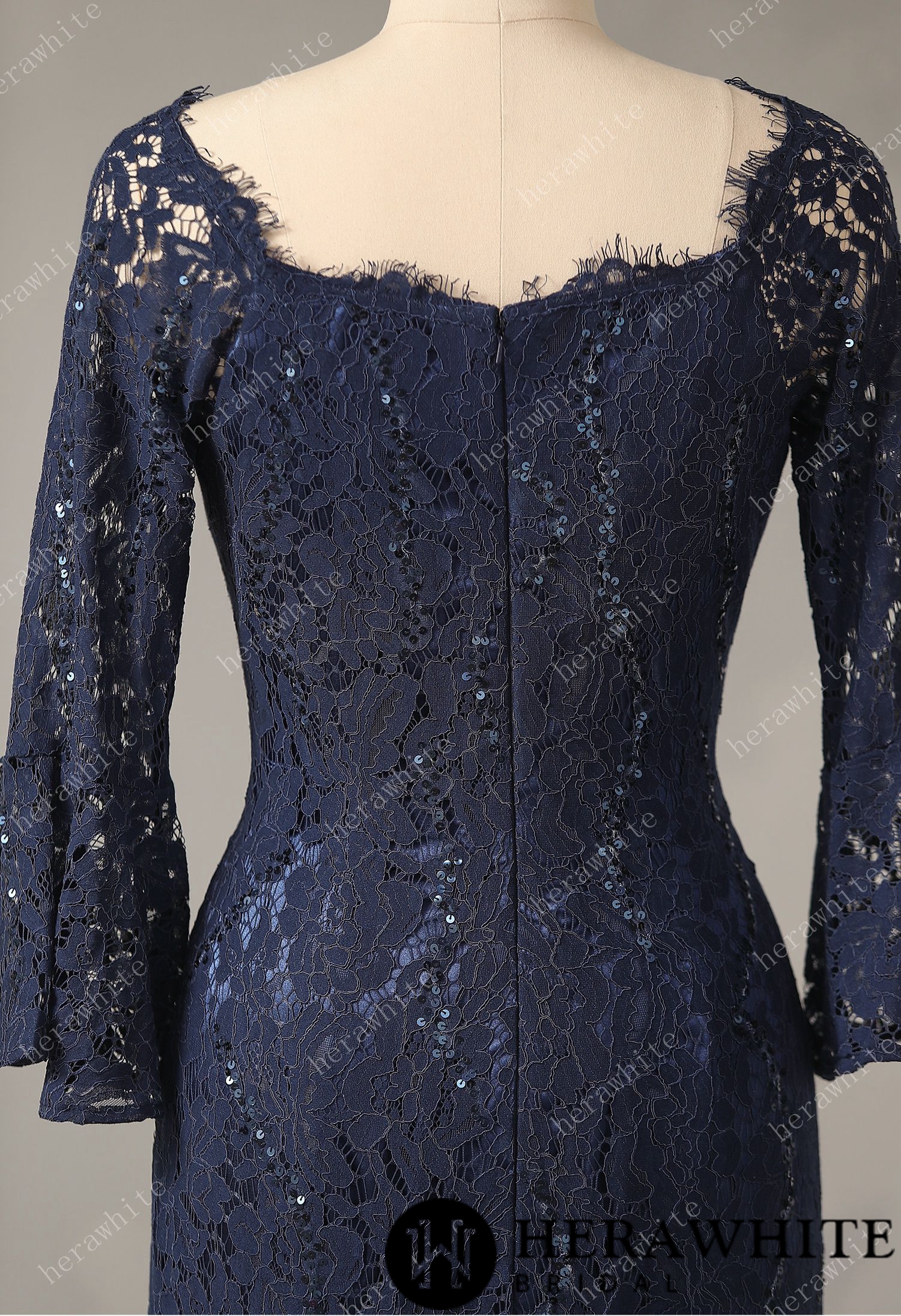 Sheath Column Long Sleeves Knee-Length Lace Dress With Sequins