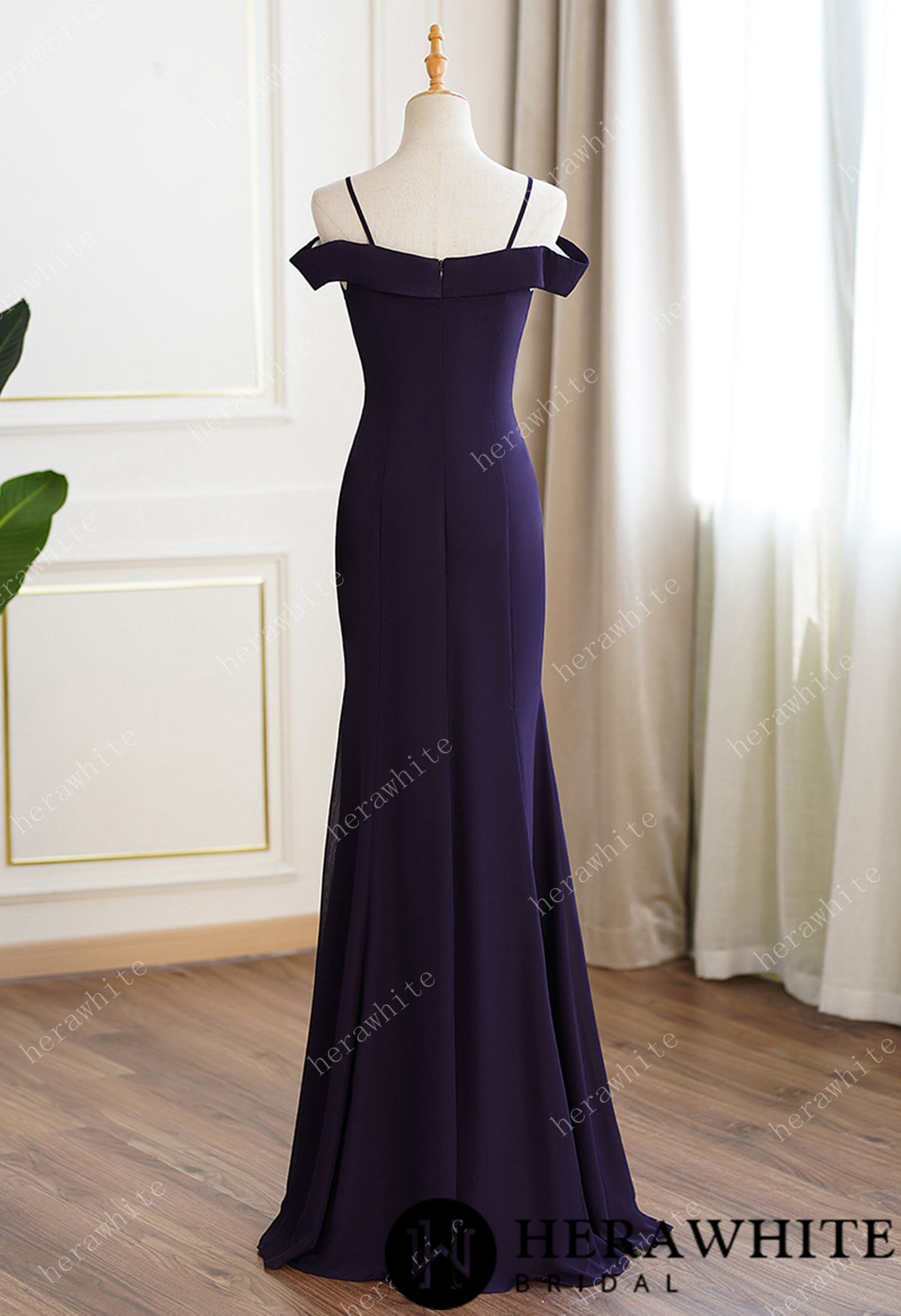 Grape Cold Shoulder Fit and Flare Bridesmaid Dress