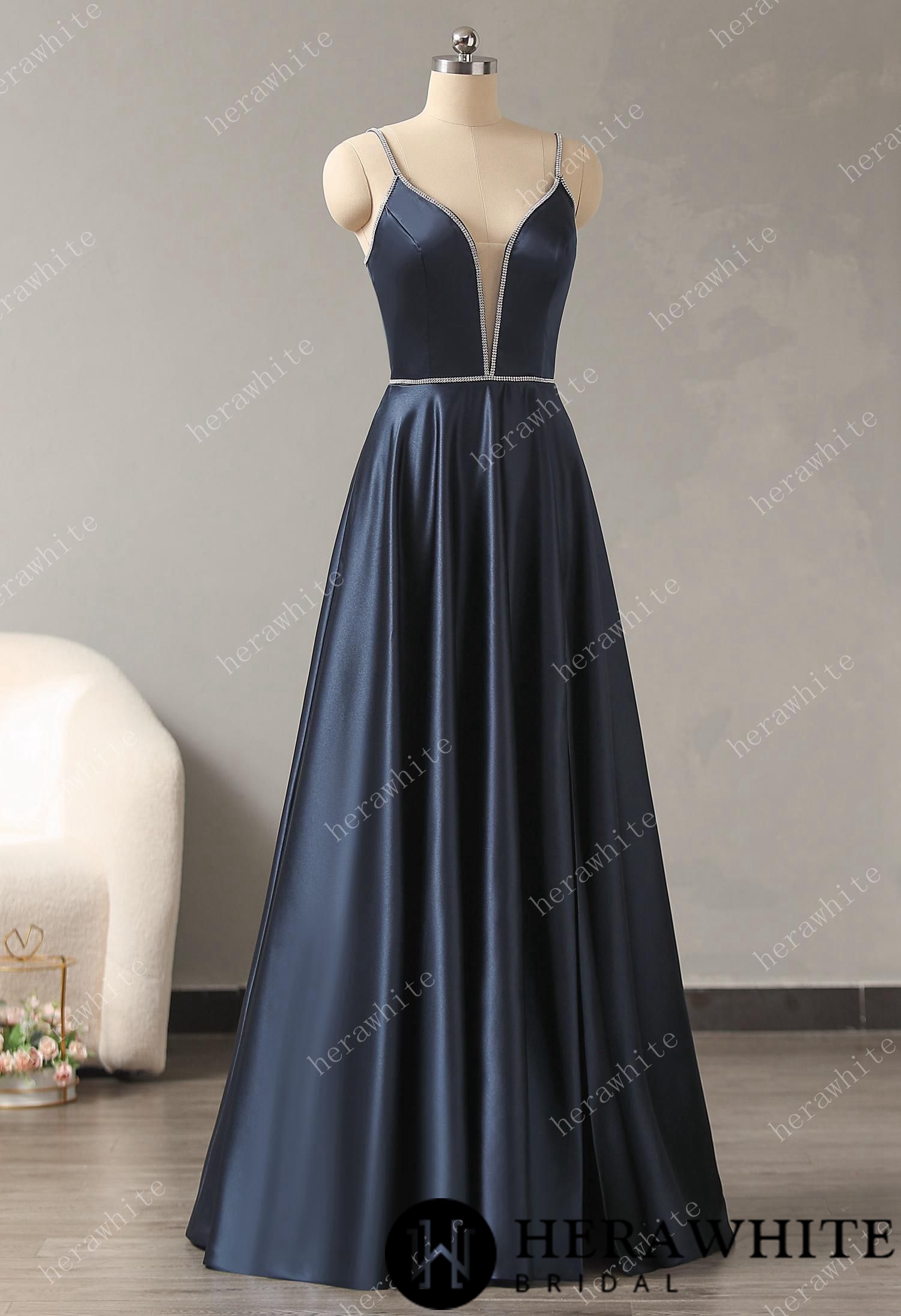 Satin Bridesmaid Dress with Plunging V-Neck