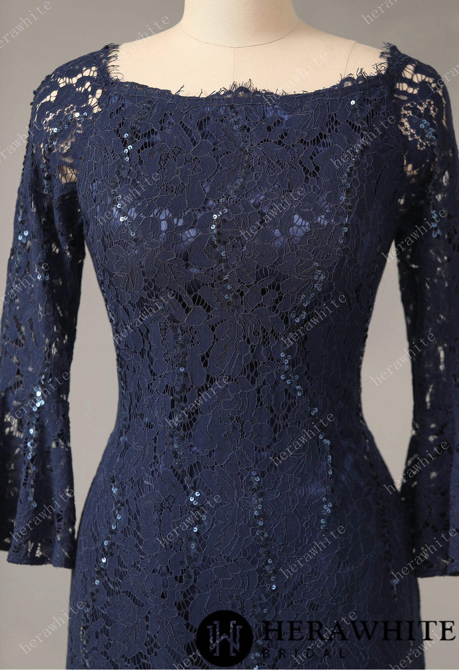 Sheath Column Long Sleeves Knee-Length Lace Dress With Sequins