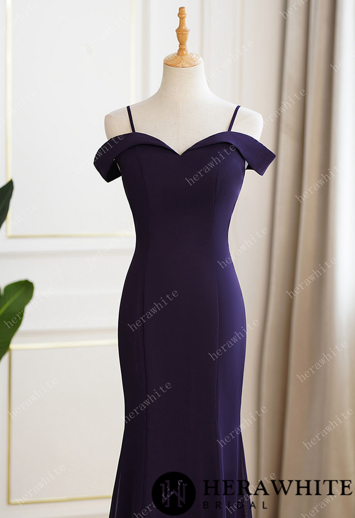 Grape Cold Shoulder Fit and Flare Bridesmaid Dress