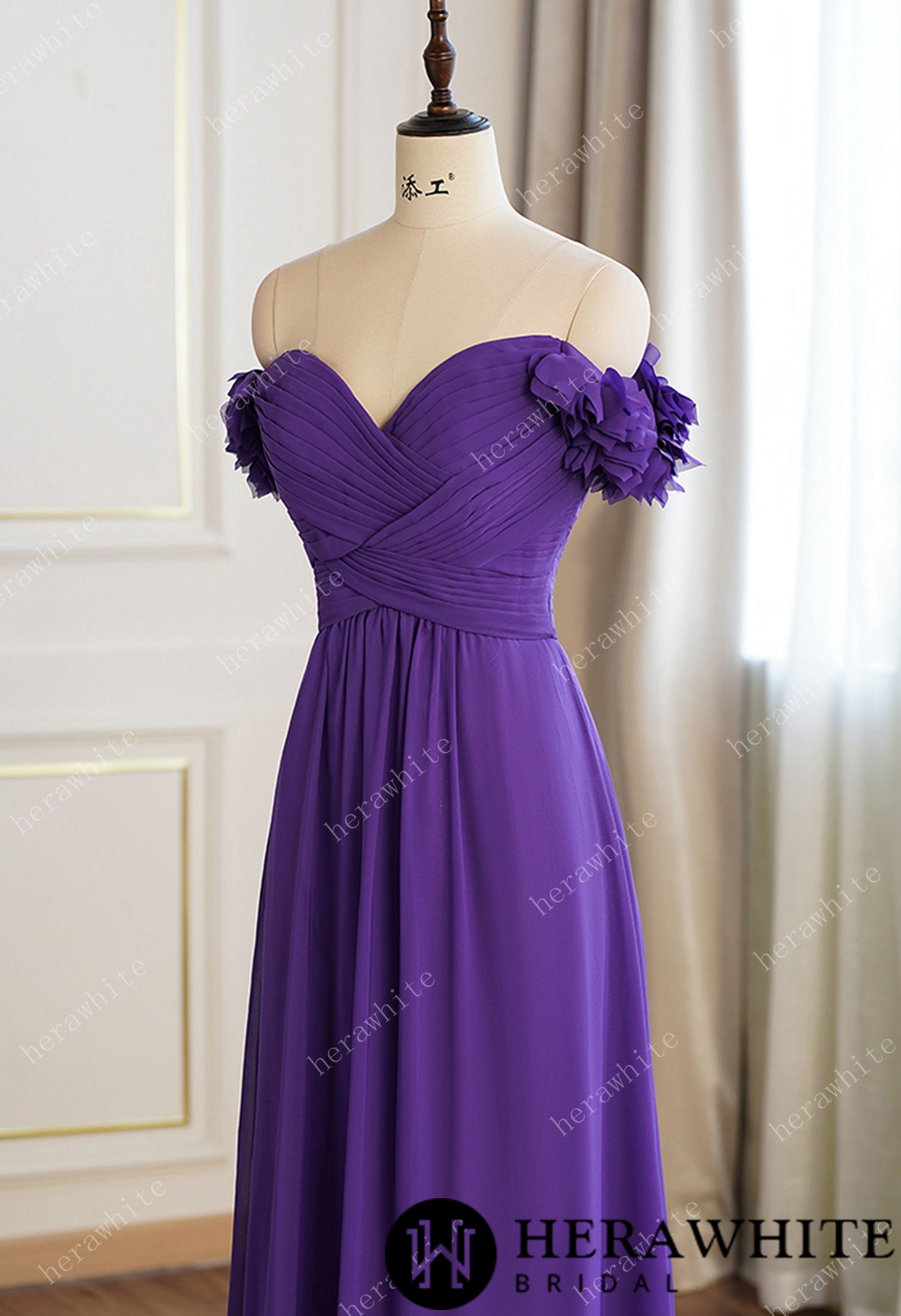 3D Flower Off-the-shoulder Chiffon Bridesmaid Dress