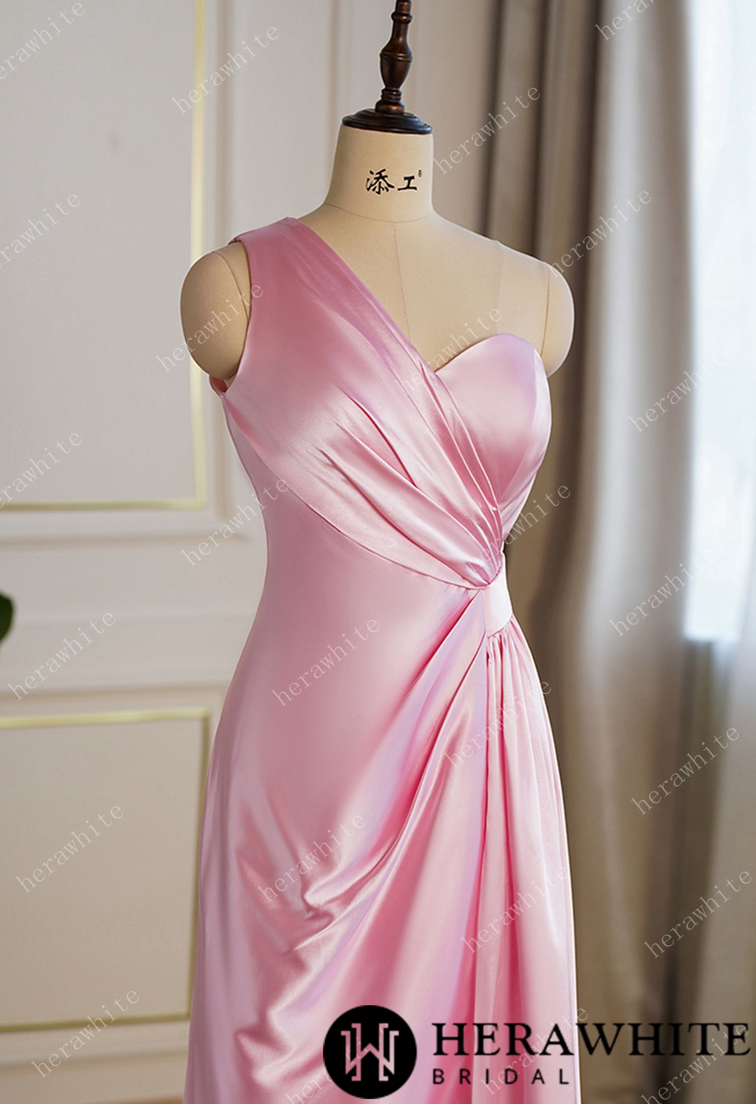 One-Shoulder Shining Spandex with Side Split Bridesmaid Dress