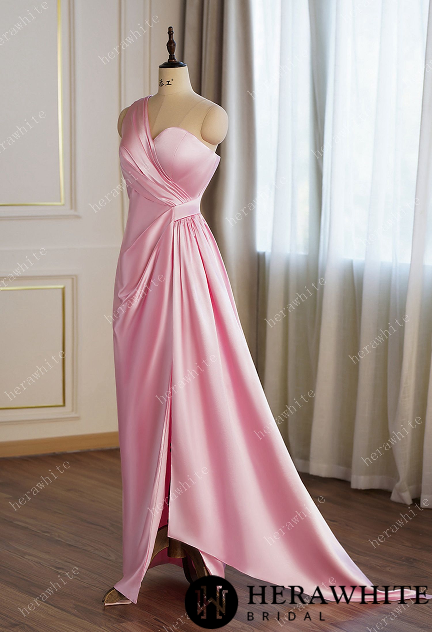 One-Shoulder Shining Spandex with Side Split Bridesmaid Dress