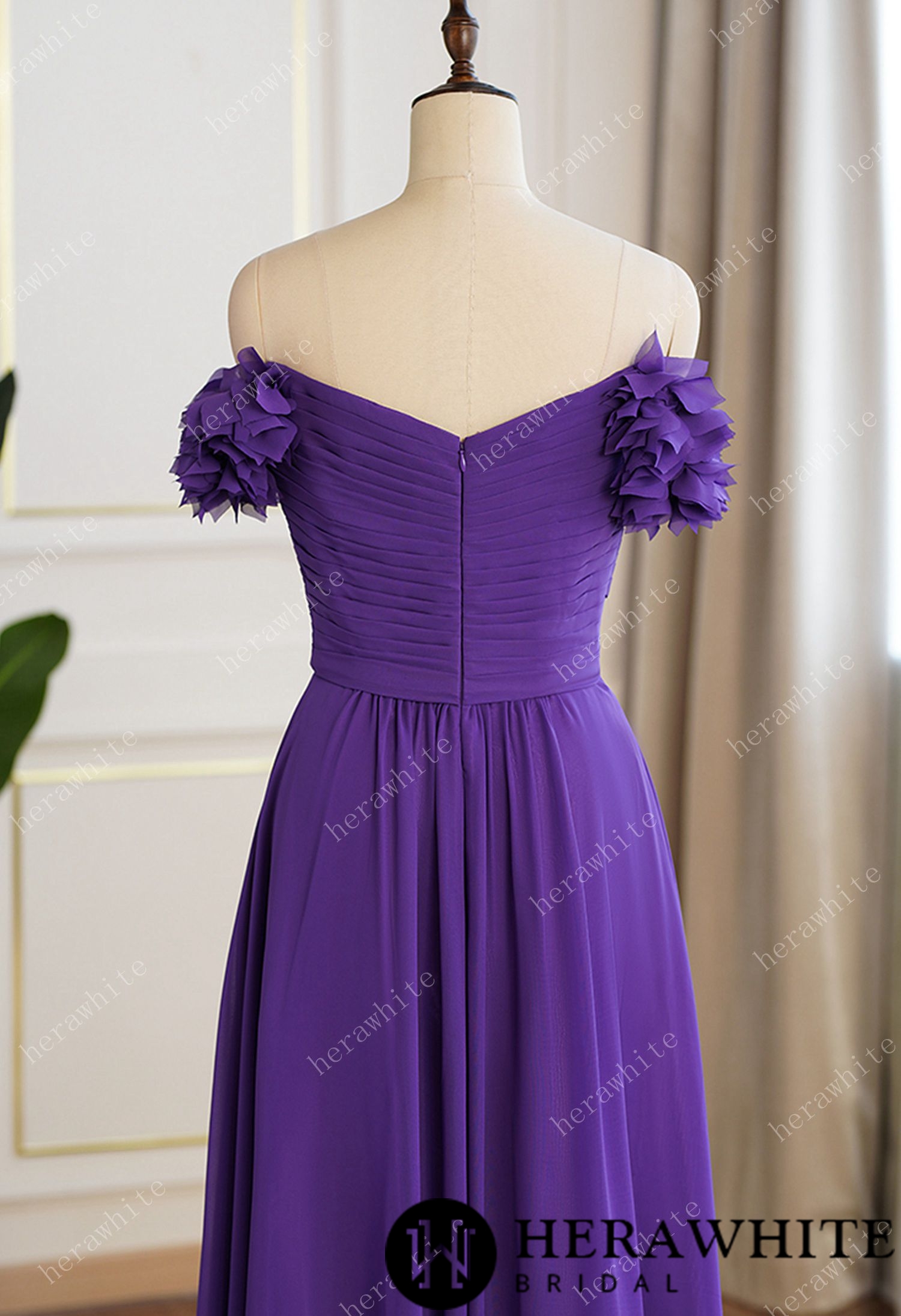 3D Flower Off-the-shoulder Chiffon Bridesmaid Dress