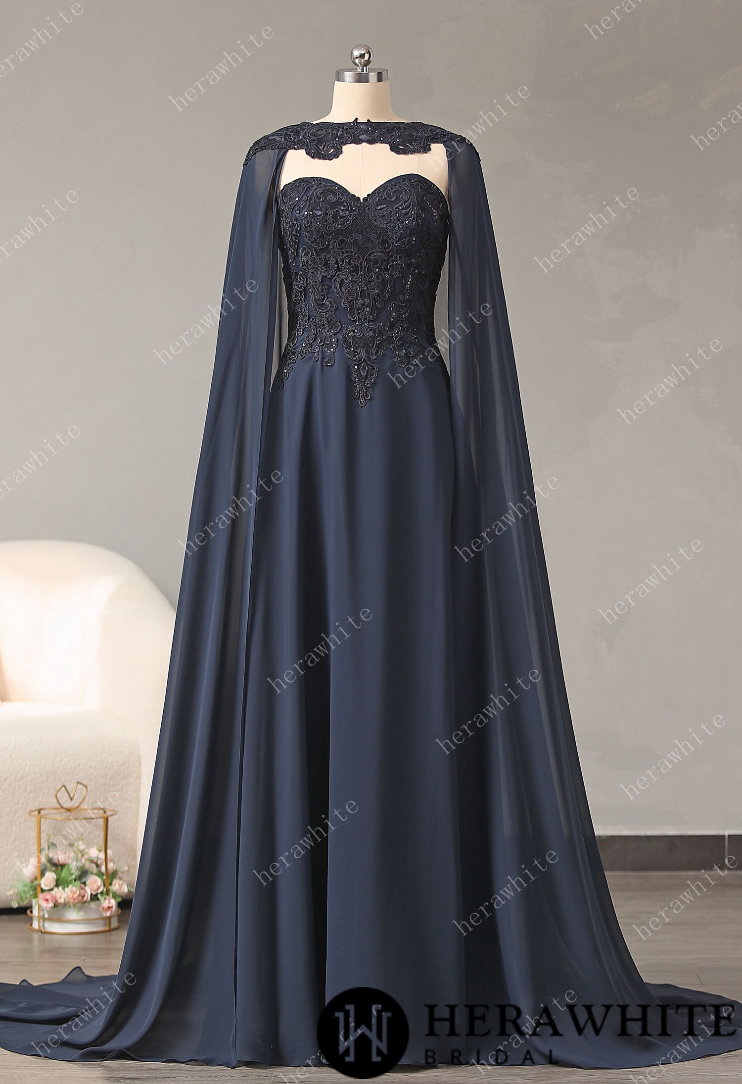 Chiffon Strapless Bridesmaid Dress with Detachable Cape