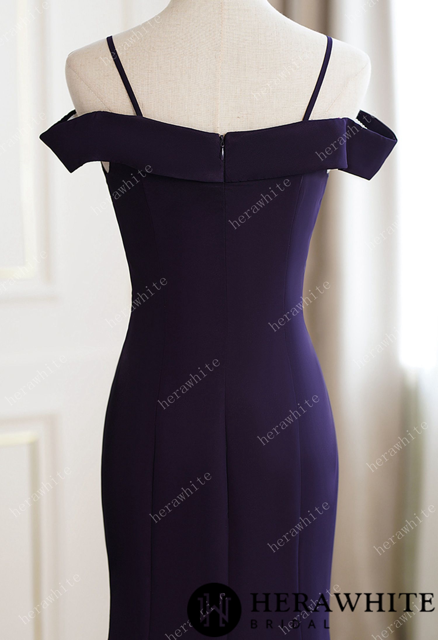 Grape Cold Shoulder Fit and Flare Bridesmaid Dress