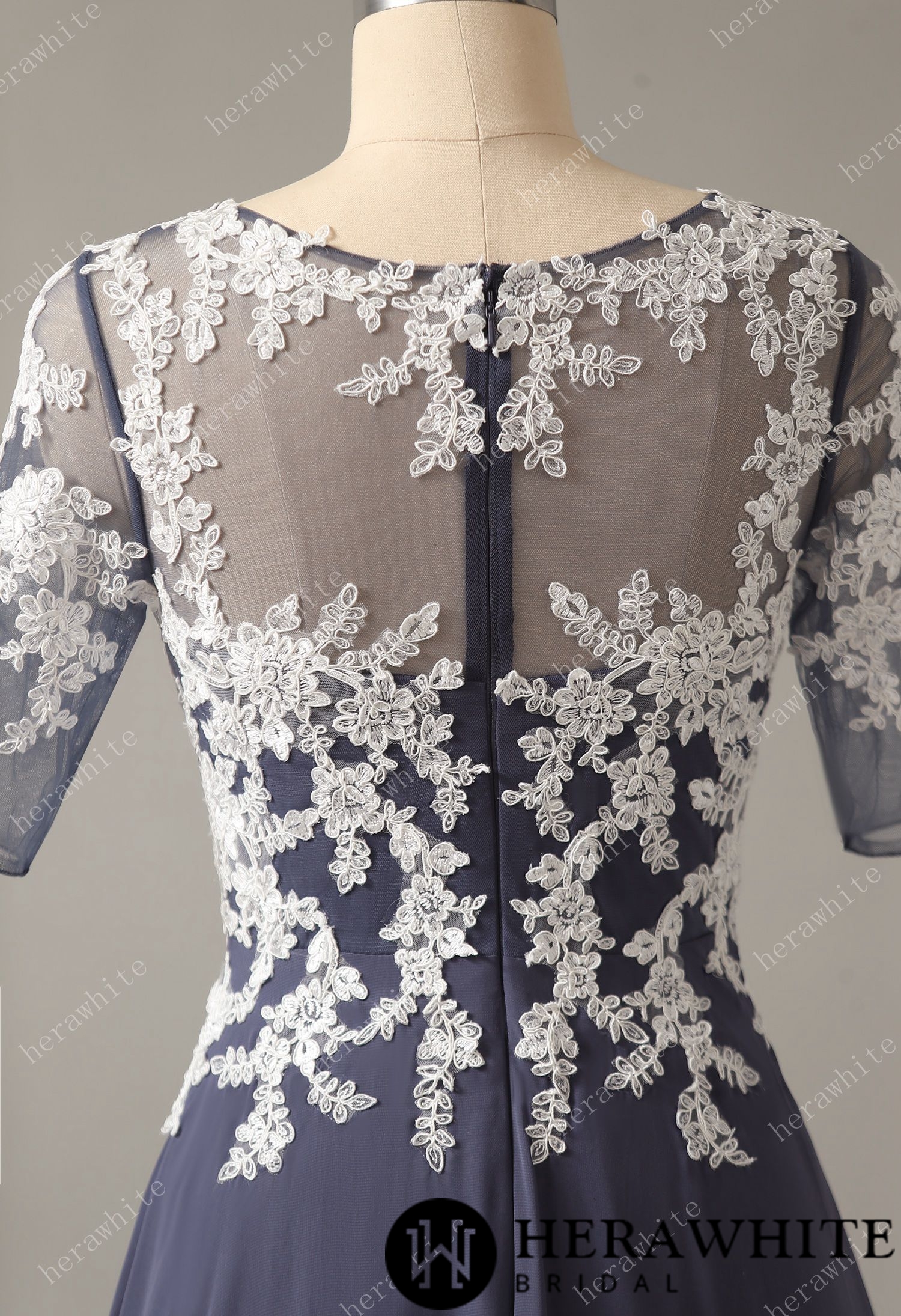 Half Sleeves Chiffon Appliqued Bridesmaid Dress