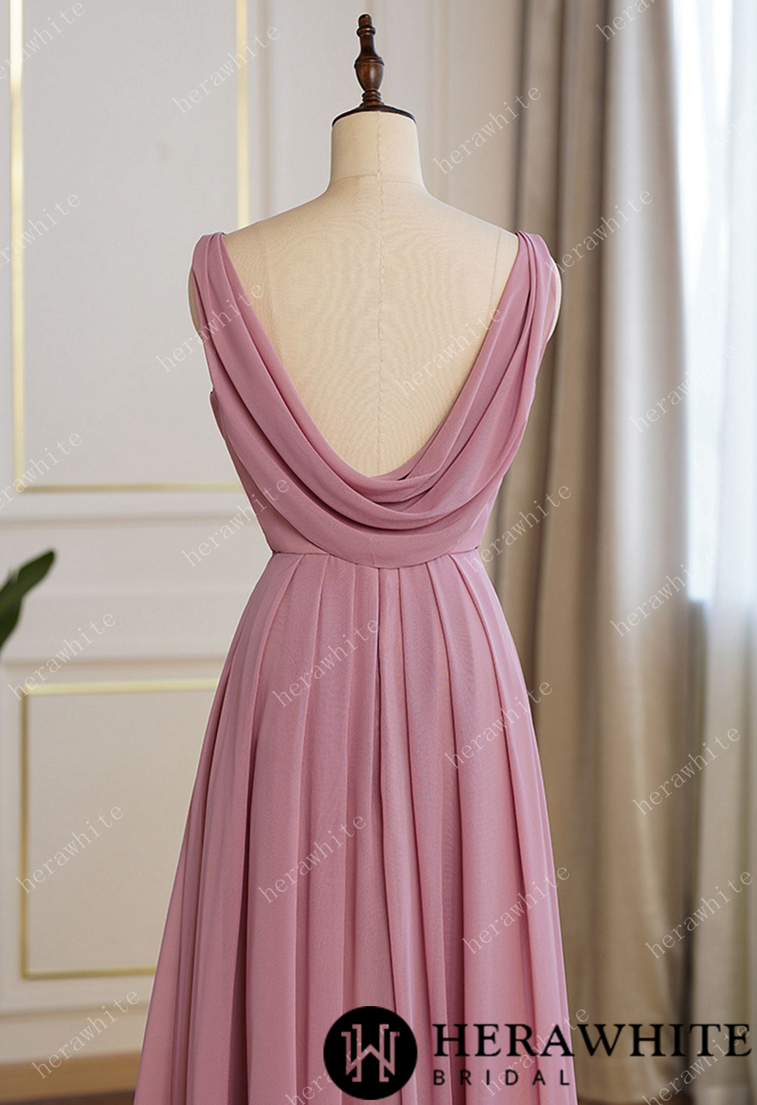 Dusty Pink Elegant Ruched Bodice Bridesmaid Dress