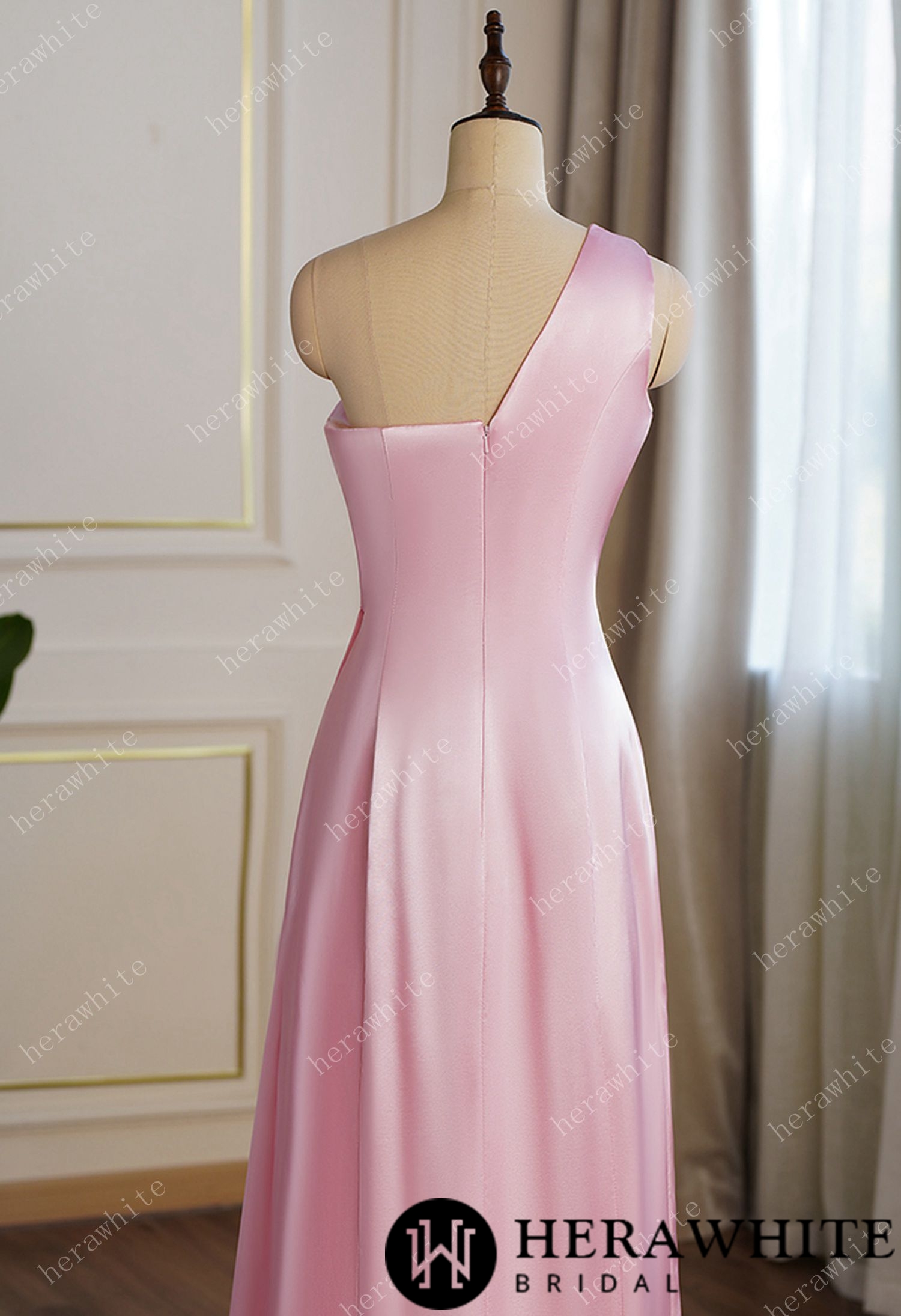 One-Shoulder Shining Spandex with Side Split Bridesmaid Dress