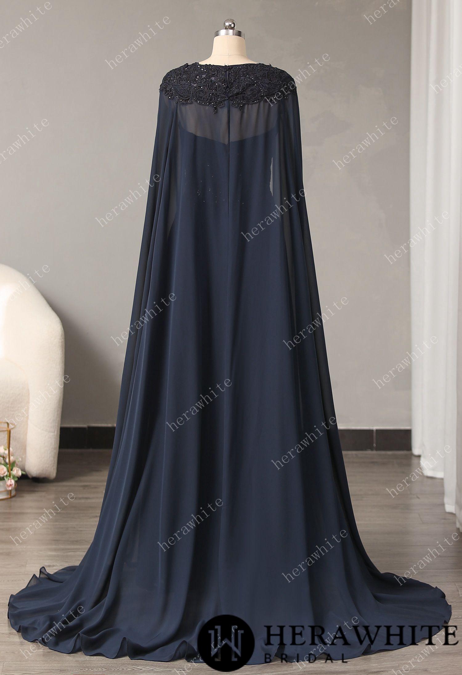 Chiffon Strapless Bridesmaid Dress with Detachable Cape