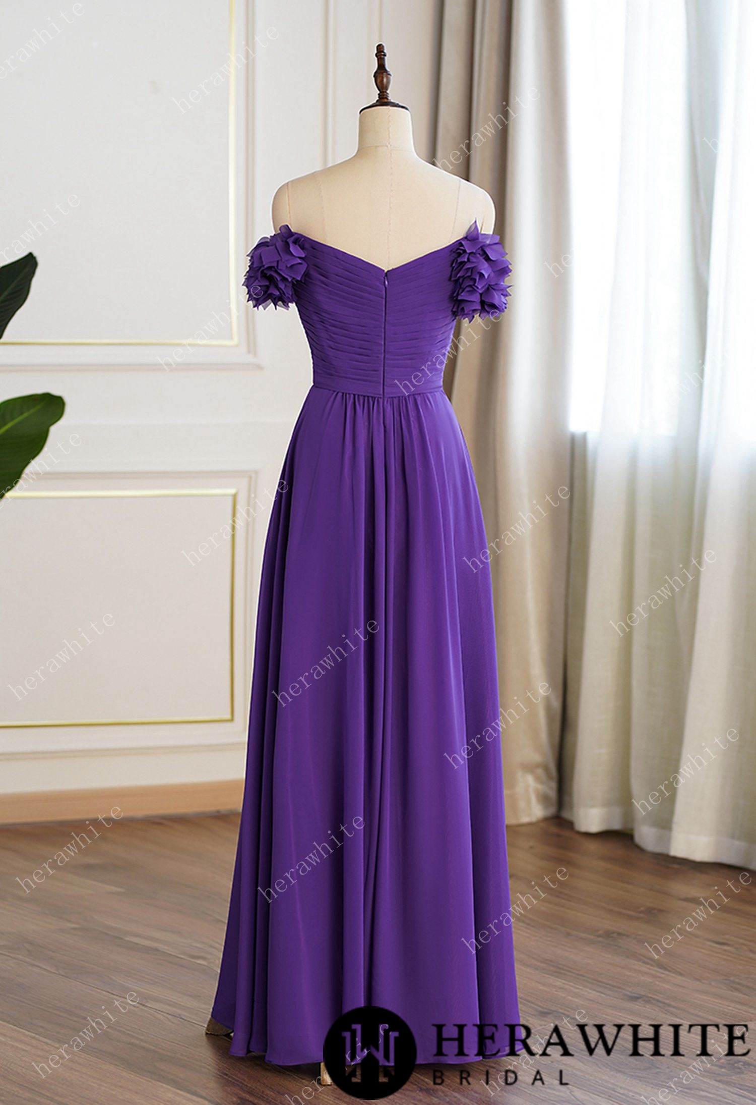 3D Flower Off-the-shoulder Chiffon Bridesmaid Dress