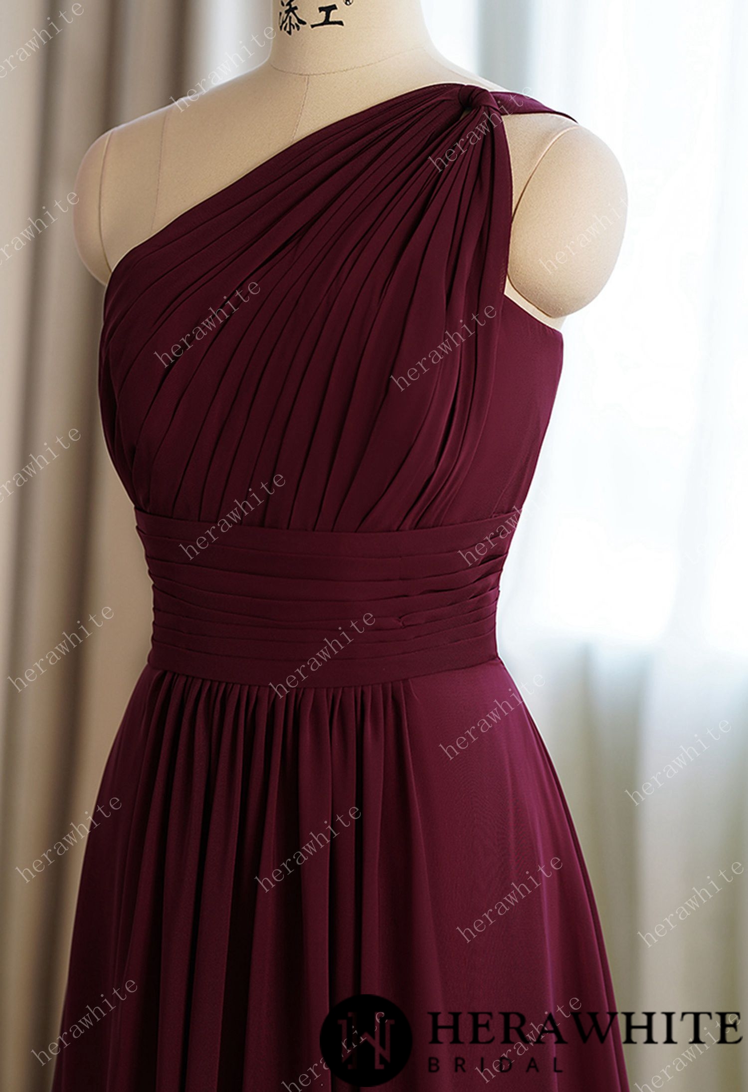 Aline Burgundy Chiffon One Shoulder Bridesmaid Dress
