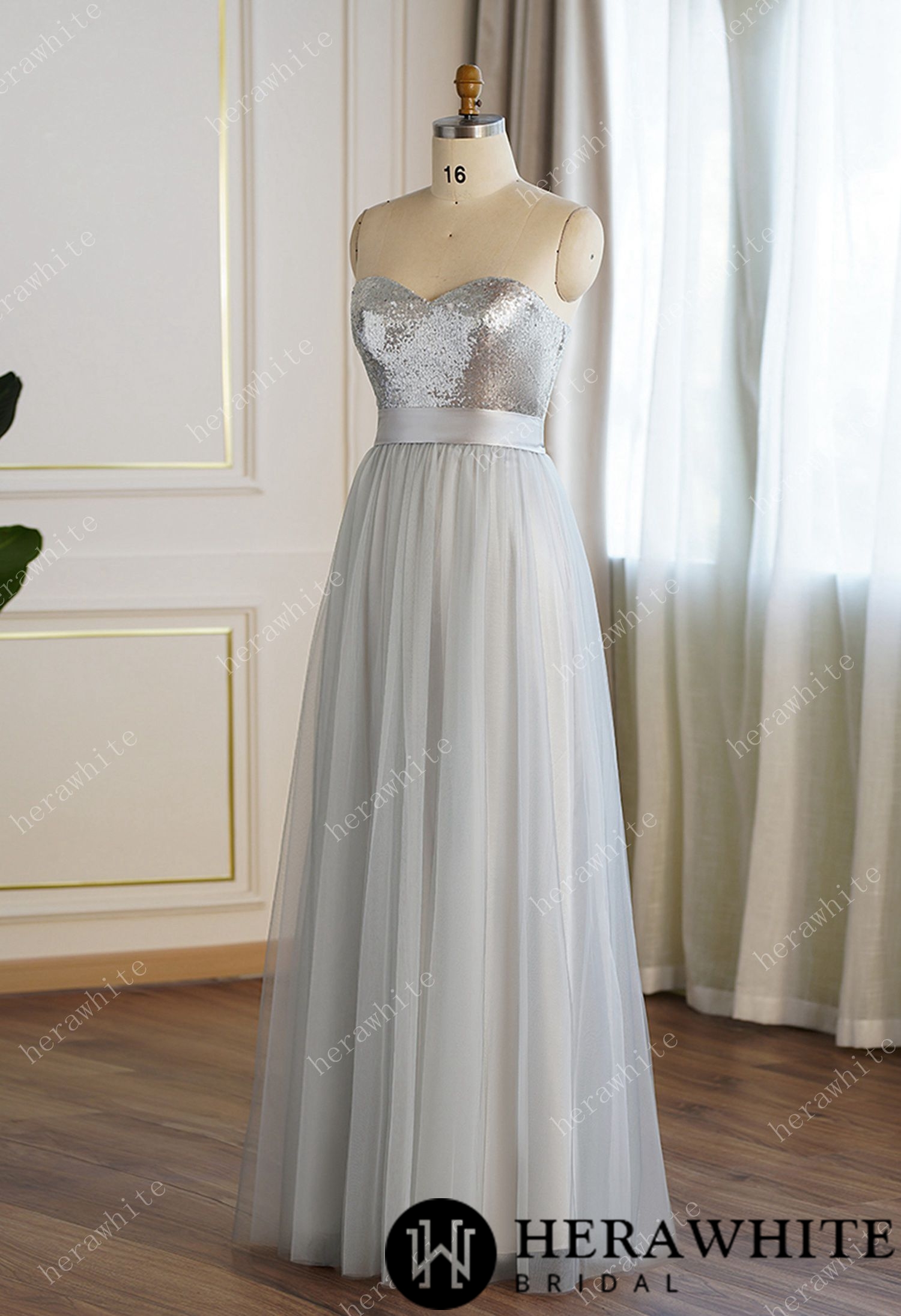 Sequin Strapless Aline Bridesmaid Gown