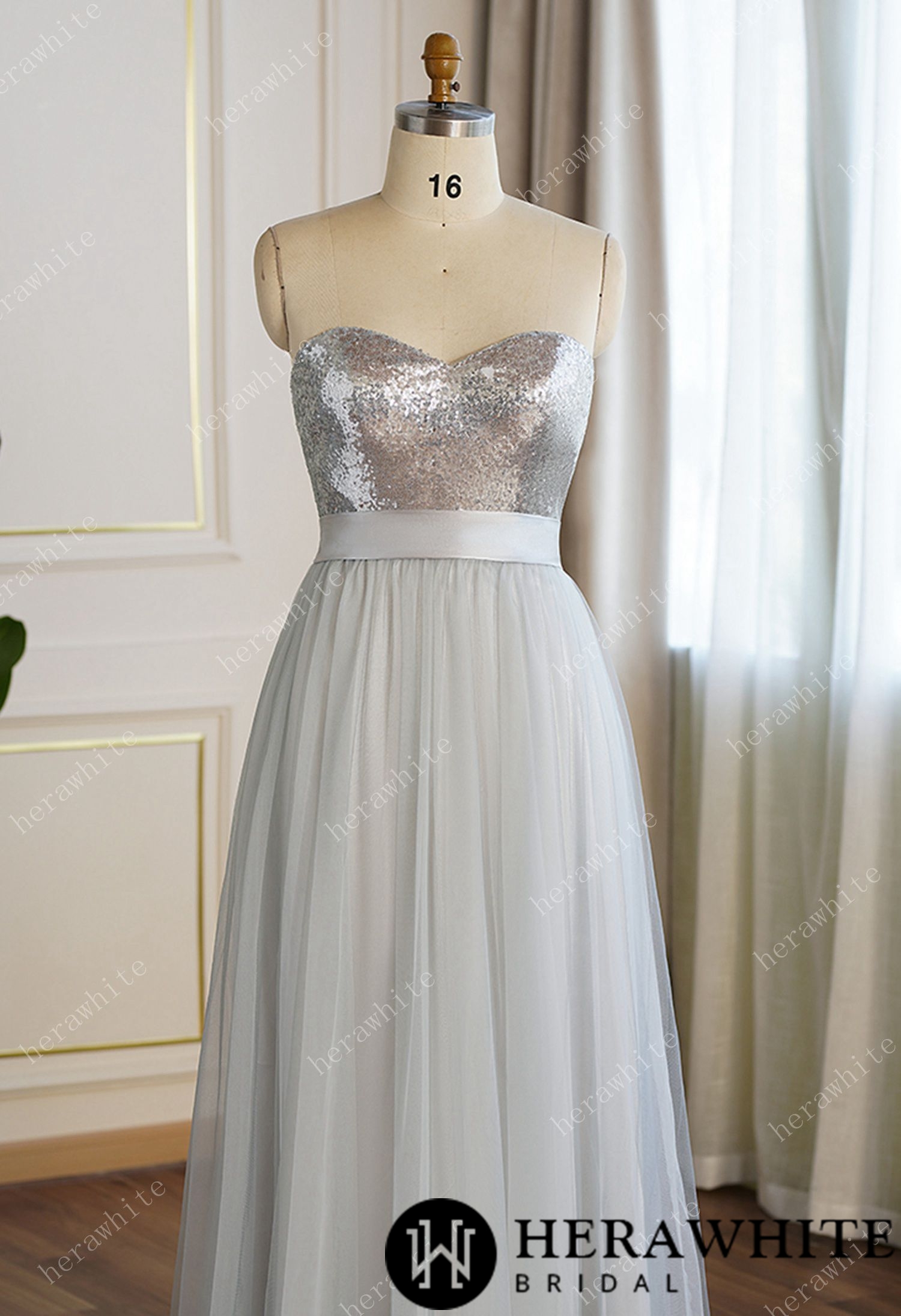 Sequin Strapless Aline Bridesmaid Gown